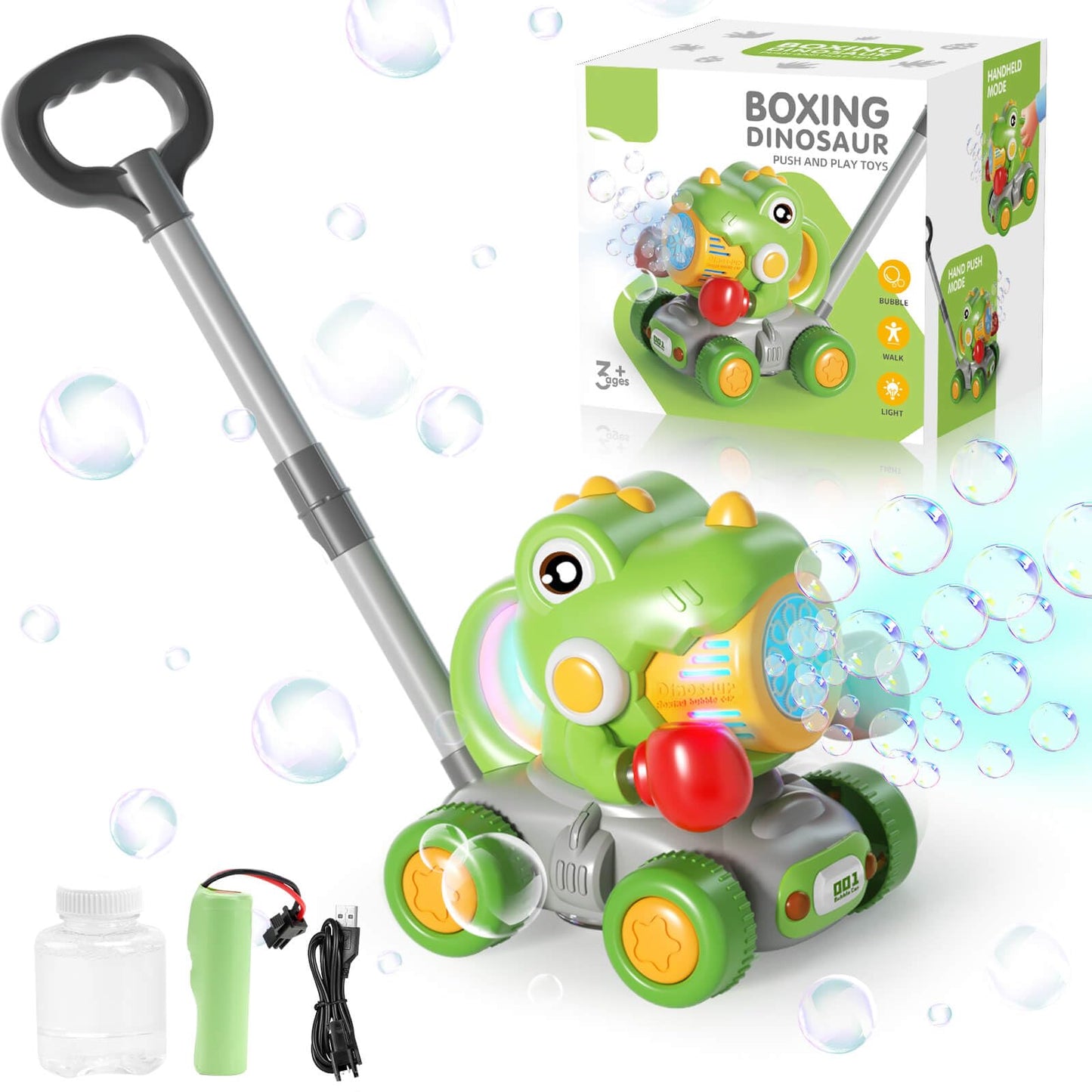 Dolanus Bubble Machine for Toddlers – Dinosaur Boxing Push Car & Outdoor Bubble Toy