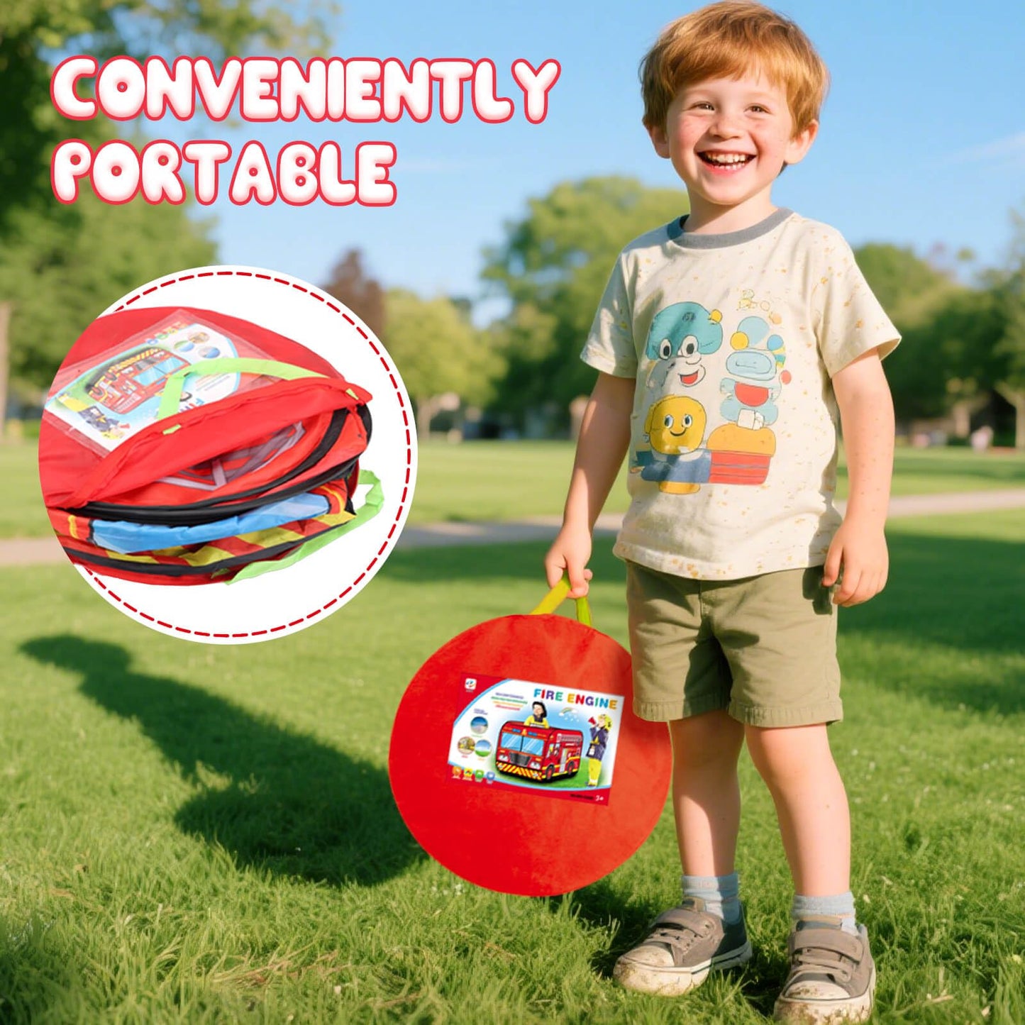 Dolanus Fire Truck Play Tent – Quick Pop-Up Indoor & Outdoor Playhouse for Ages 3+