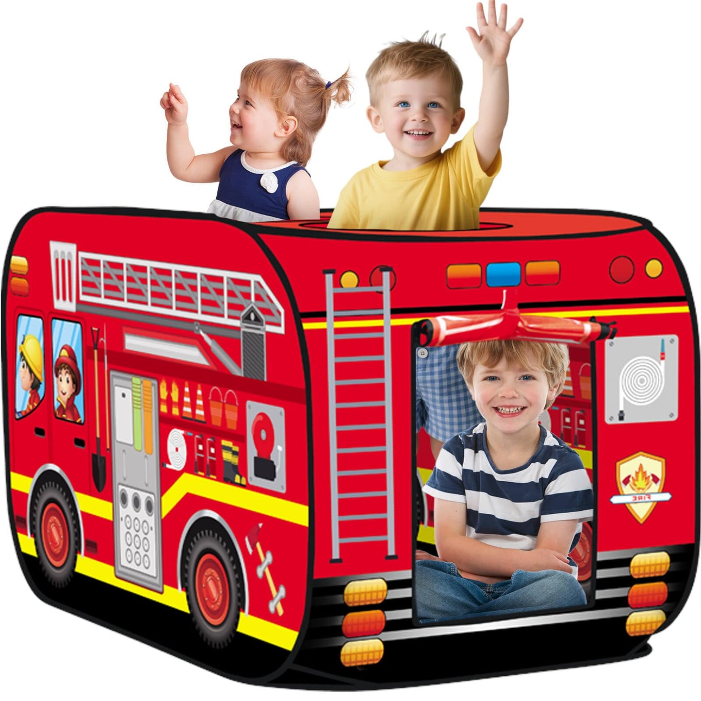 Dolanus Fire Truck Play Tent – Quick Pop-Up Indoor & Outdoor Playhouse for Ages 3+