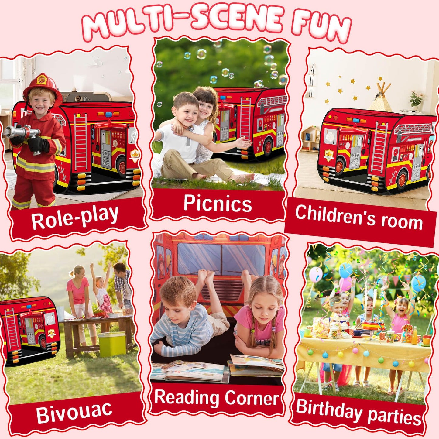 Dolanus Fire Truck Play Tent – Quick Pop-Up Indoor & Outdoor Playhouse for Ages 3+