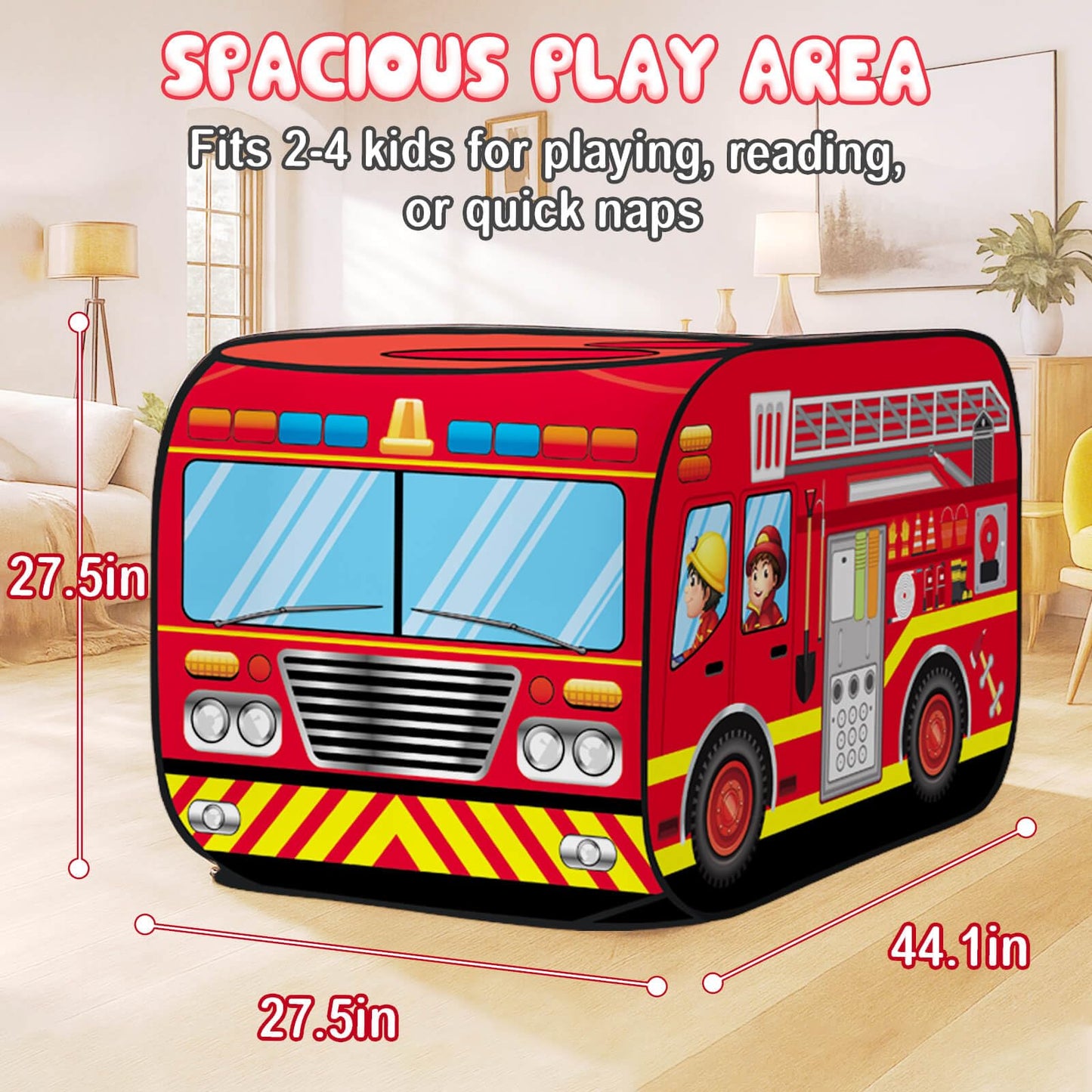 Dolanus Fire Truck Play Tent – Quick Pop-Up Indoor & Outdoor Playhouse for Ages 3+
