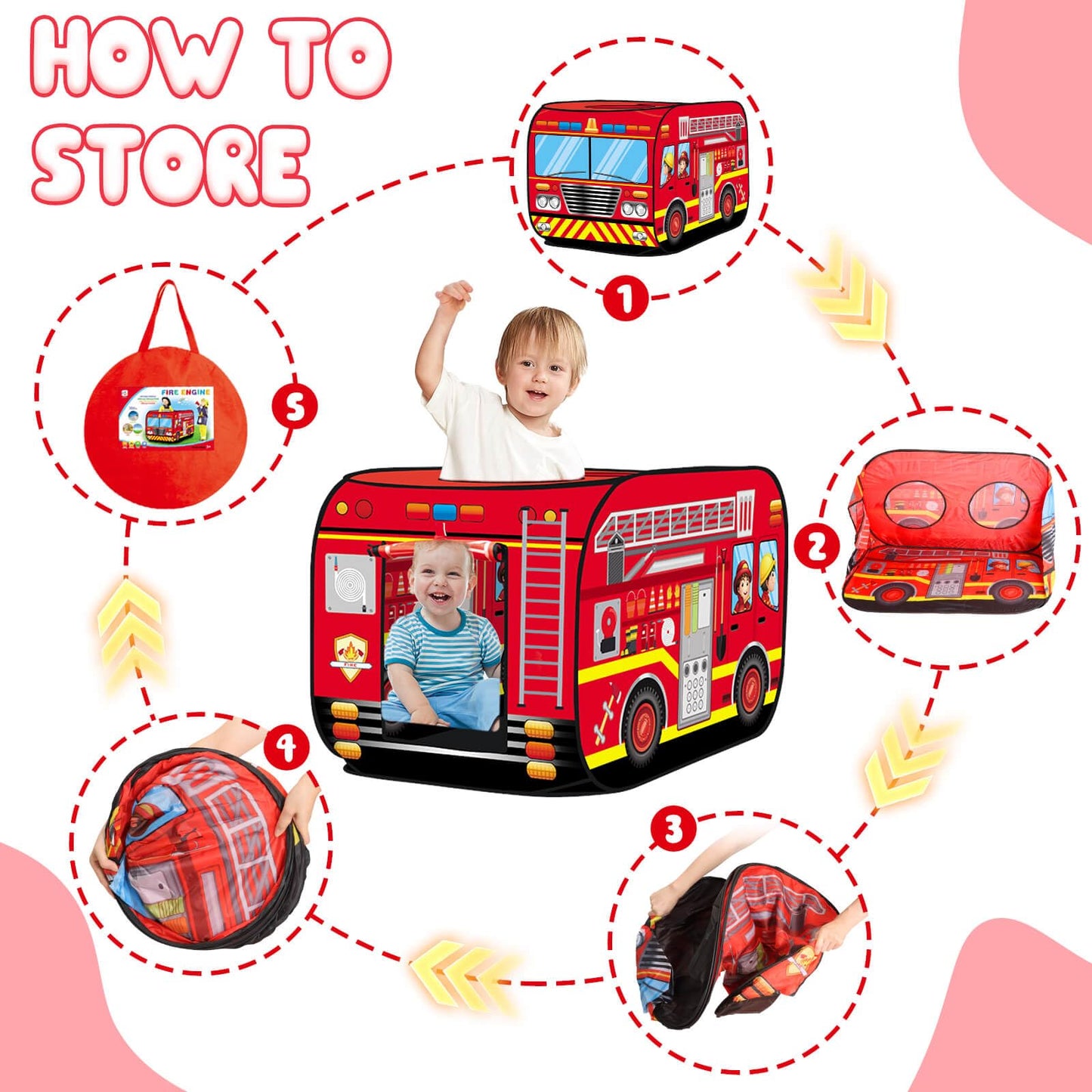 Dolanus Fire Truck Play Tent – Quick Pop-Up Indoor & Outdoor Playhouse for Ages 3+
