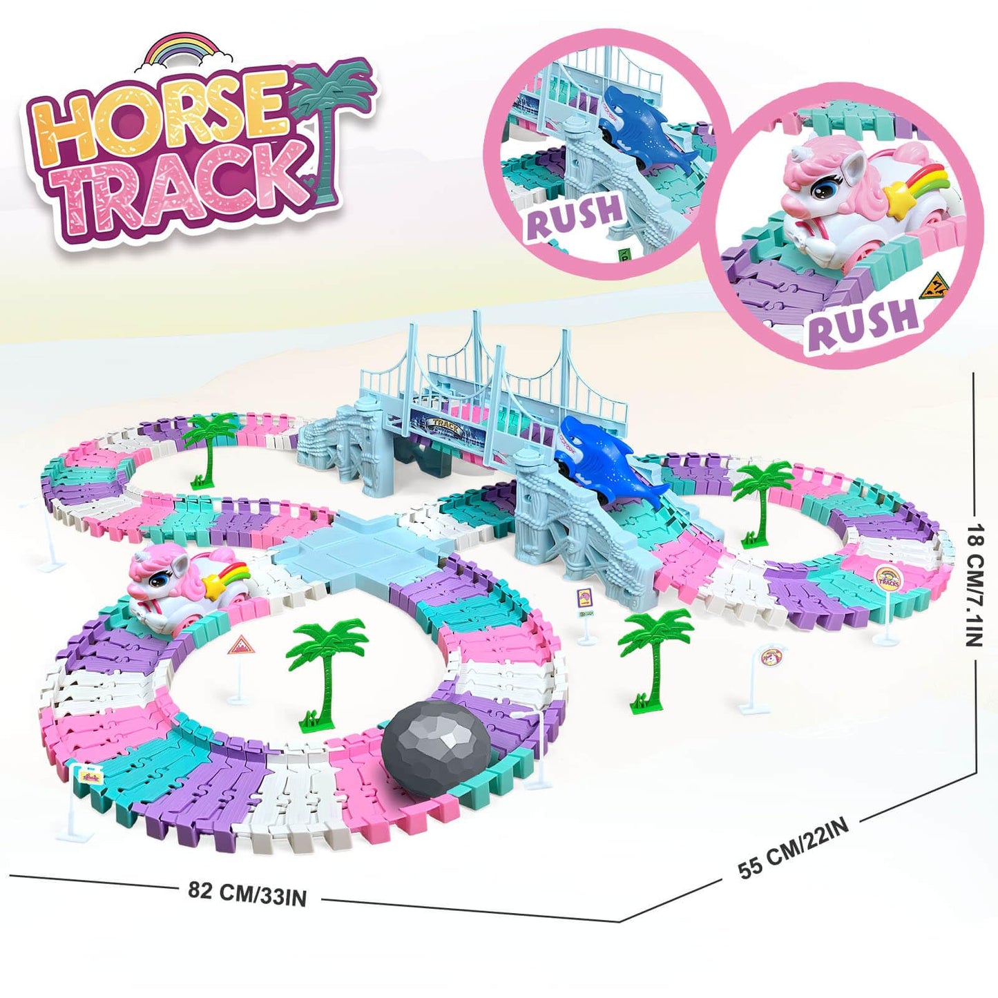 Dolanus Unicorn Race Tracks – Flexible Car Track Set with 2 Electric Cars (Ages 3-8)