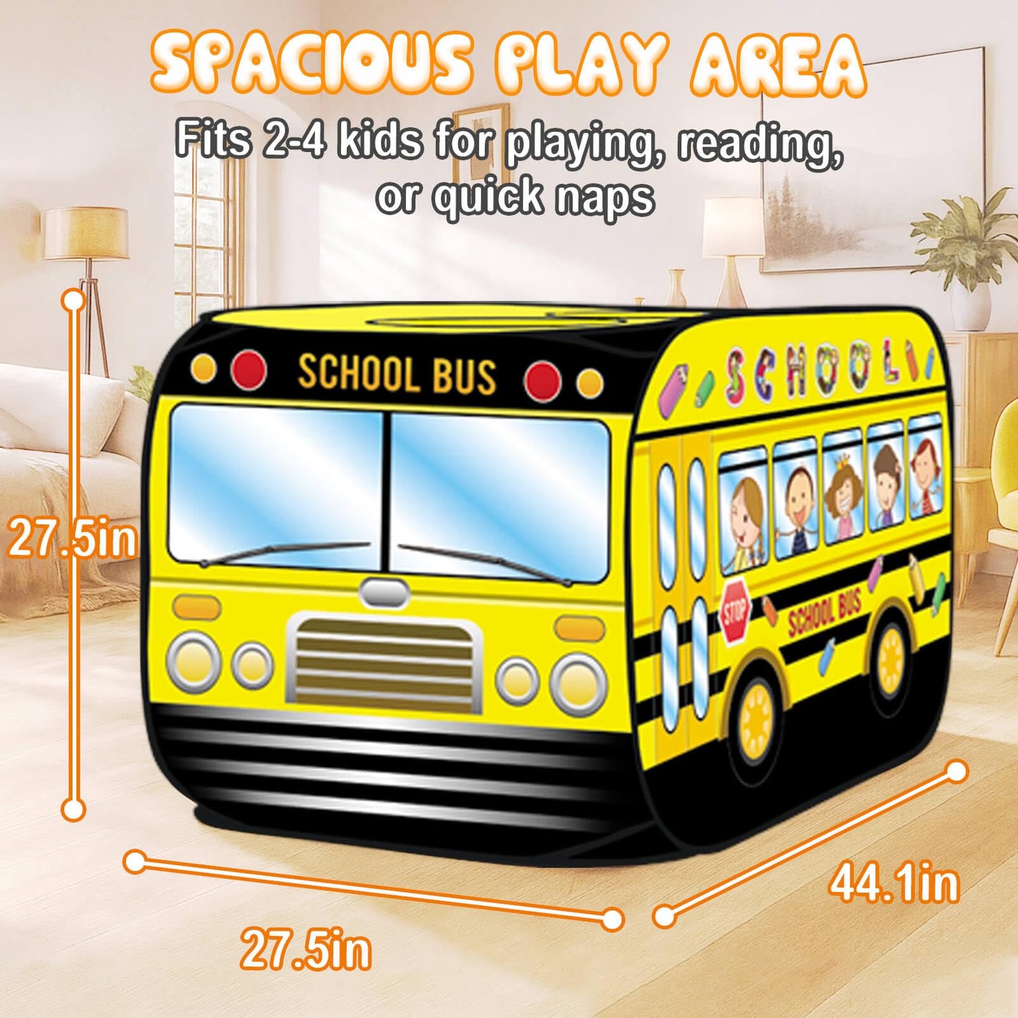 Dolanus School Bus Play Tent – Quick-Setup Indoor/Outdoor Playhouse for 3+ Kids