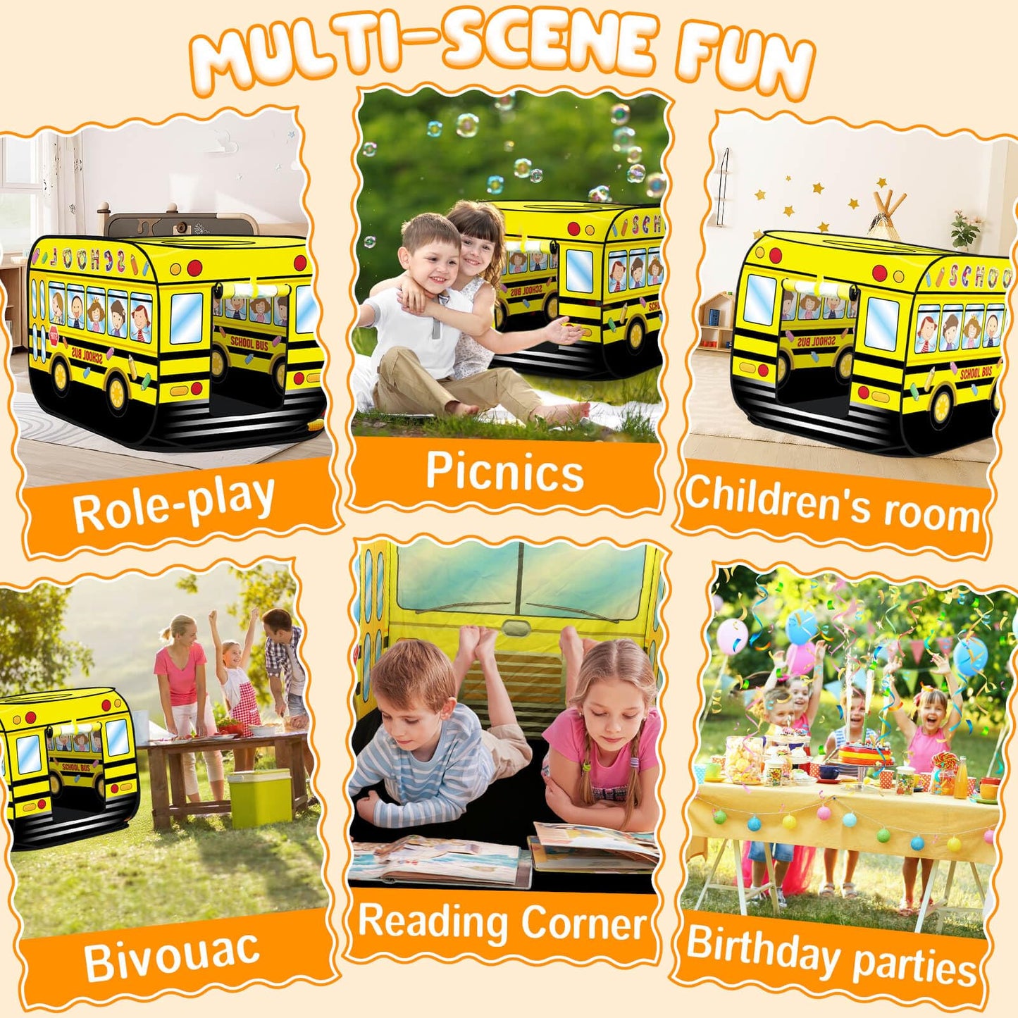 Dolanus School Bus Play Tent – Quick-Setup Indoor/Outdoor Playhouse for 3+ Kids