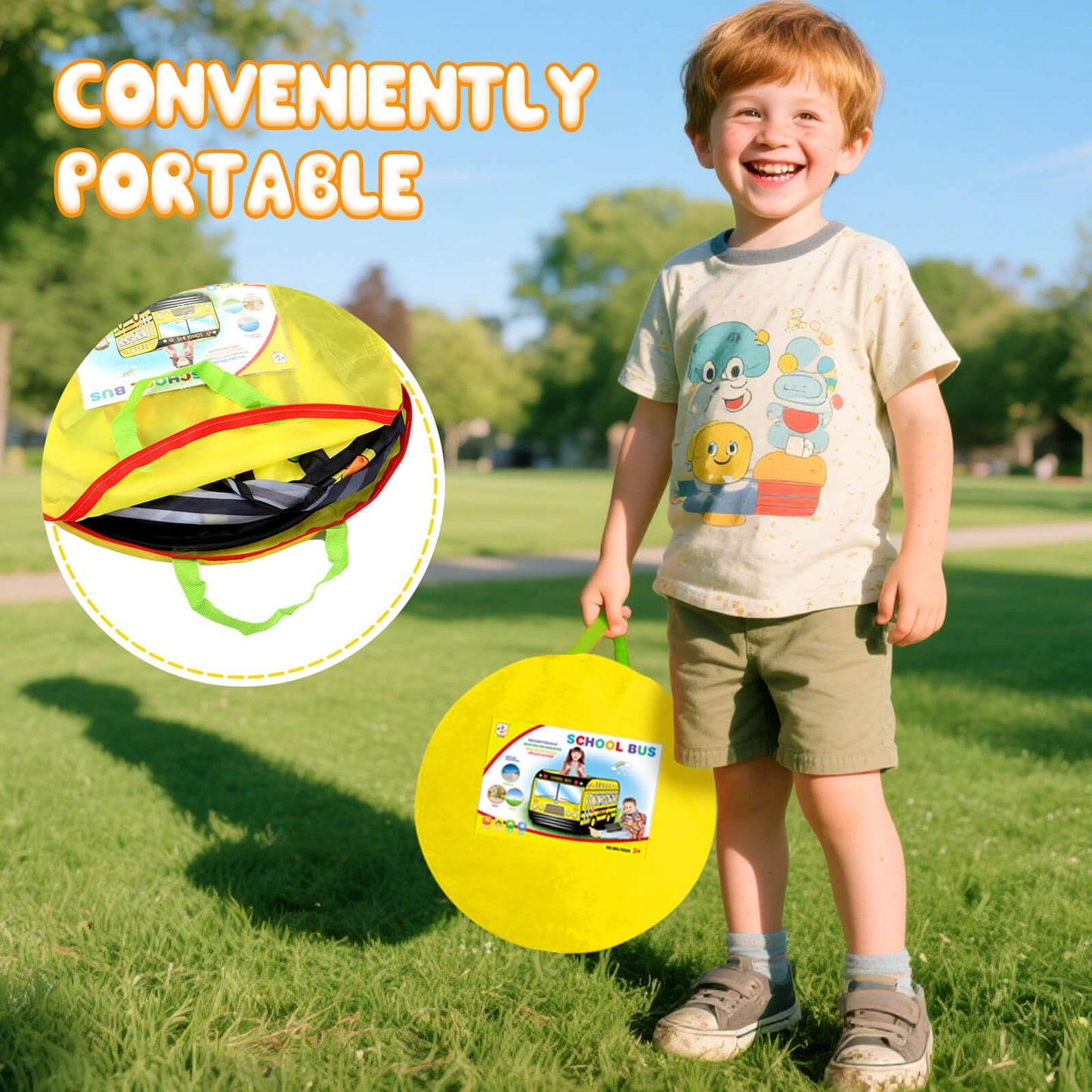 Dolanus School Bus Play Tent – Quick-Setup Indoor/Outdoor Playhouse for 3+ Kids
