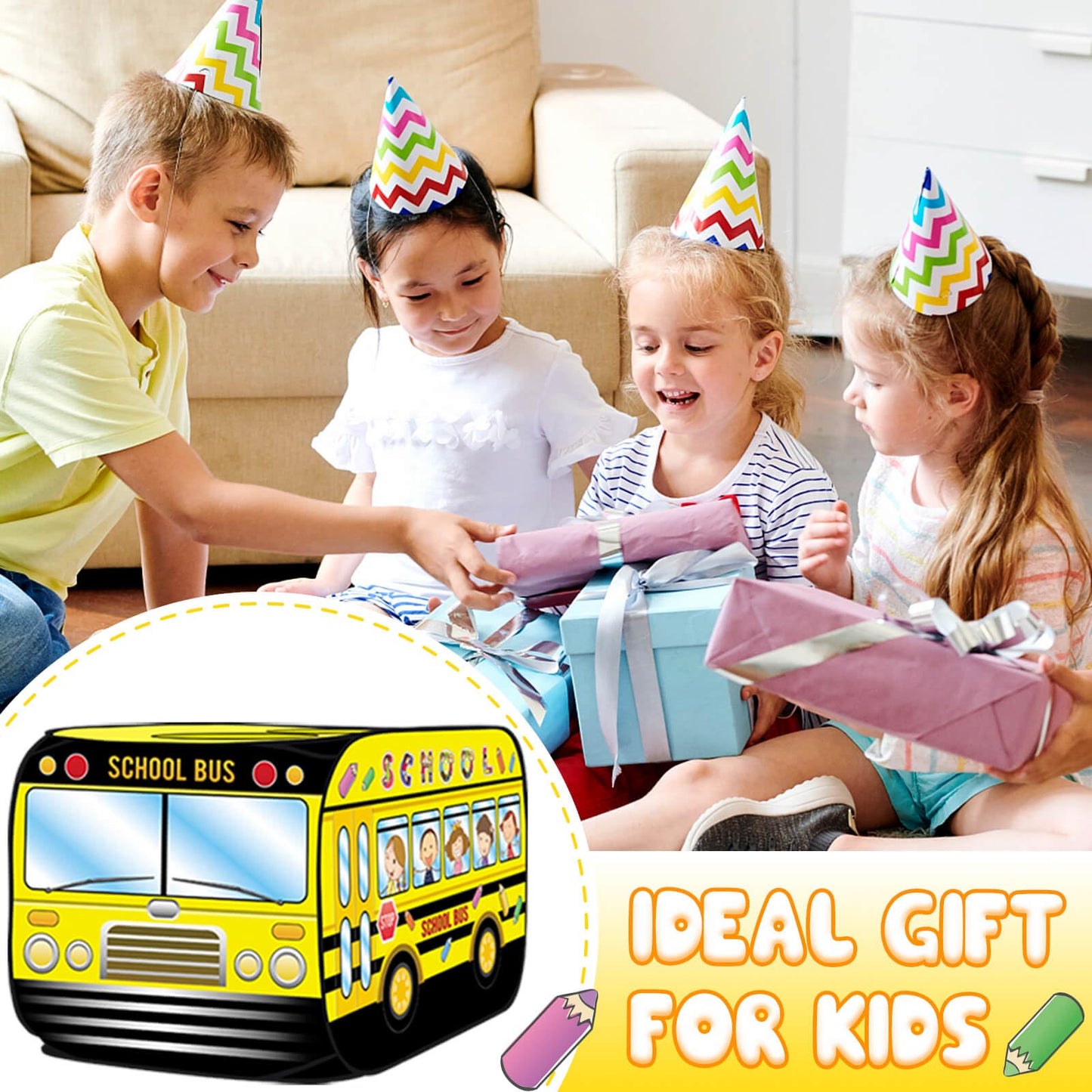 Dolanus School Bus Play Tent – Quick-Setup Indoor/Outdoor Playhouse for 3+ Kids