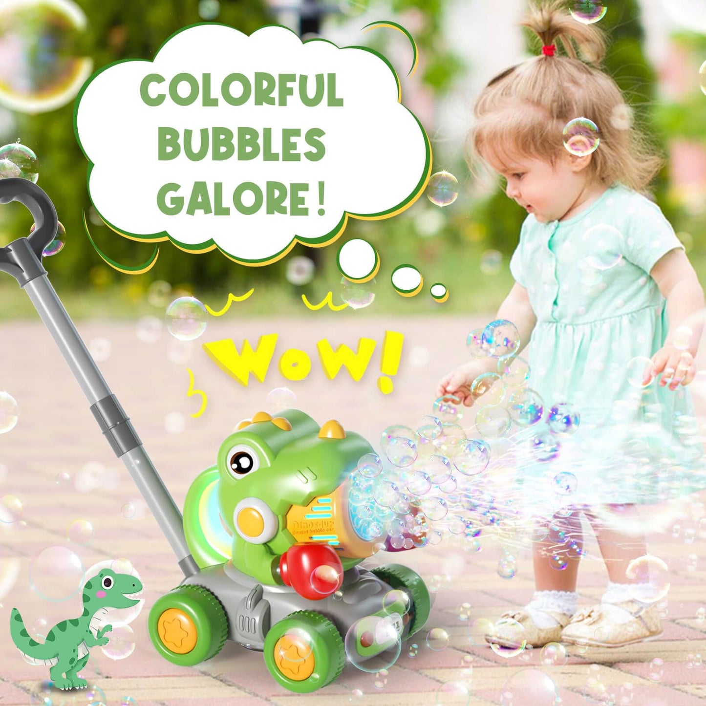 Dolanus Bubble Machine for Toddlers – Dinosaur Boxing Push Car & Outdoor Bubble Toy
