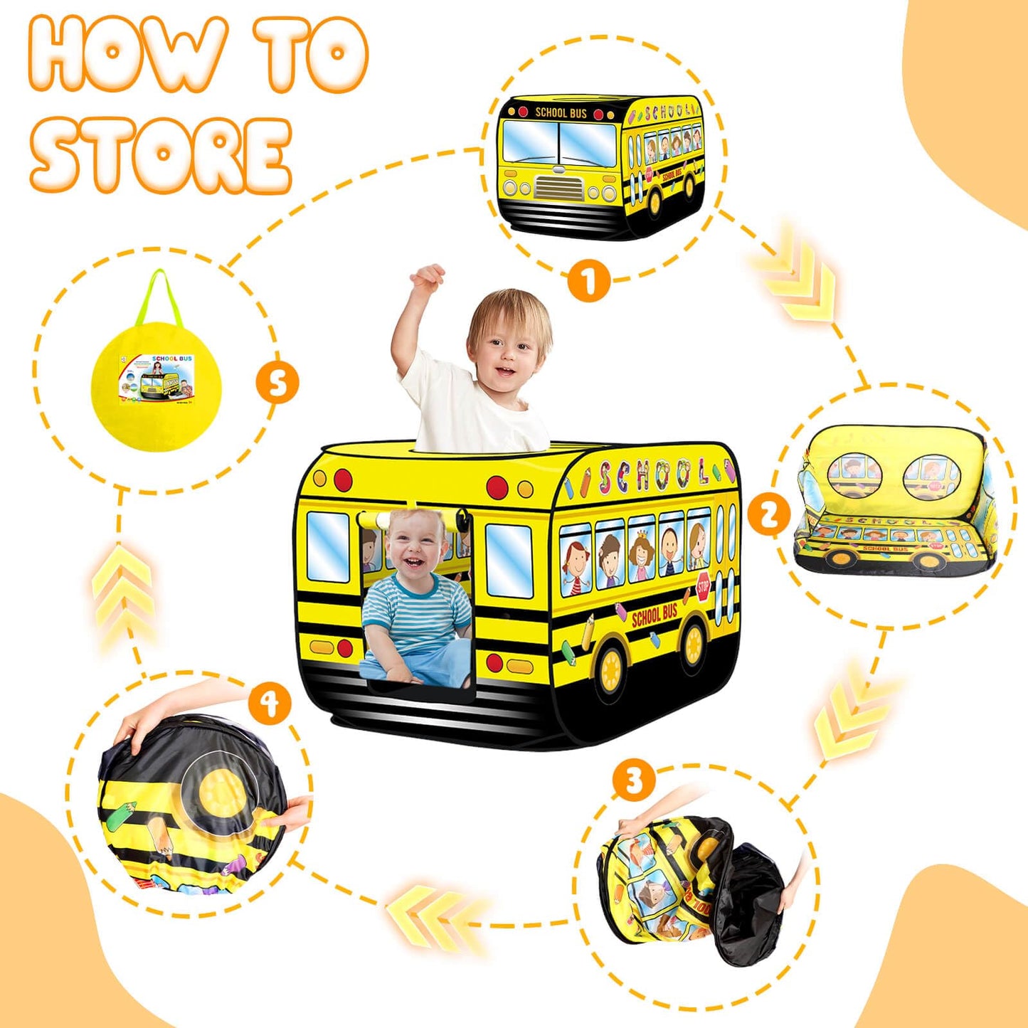 Dolanus School Bus Play Tent – Quick-Setup Indoor/Outdoor Playhouse for 3+ Kids