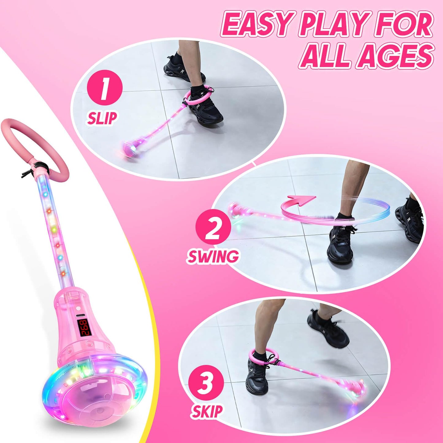 Dolanus Skip Toy with Counter – LED Lap, Time & Distance, USB Rechargeable, Ages 5–12 (Pink)