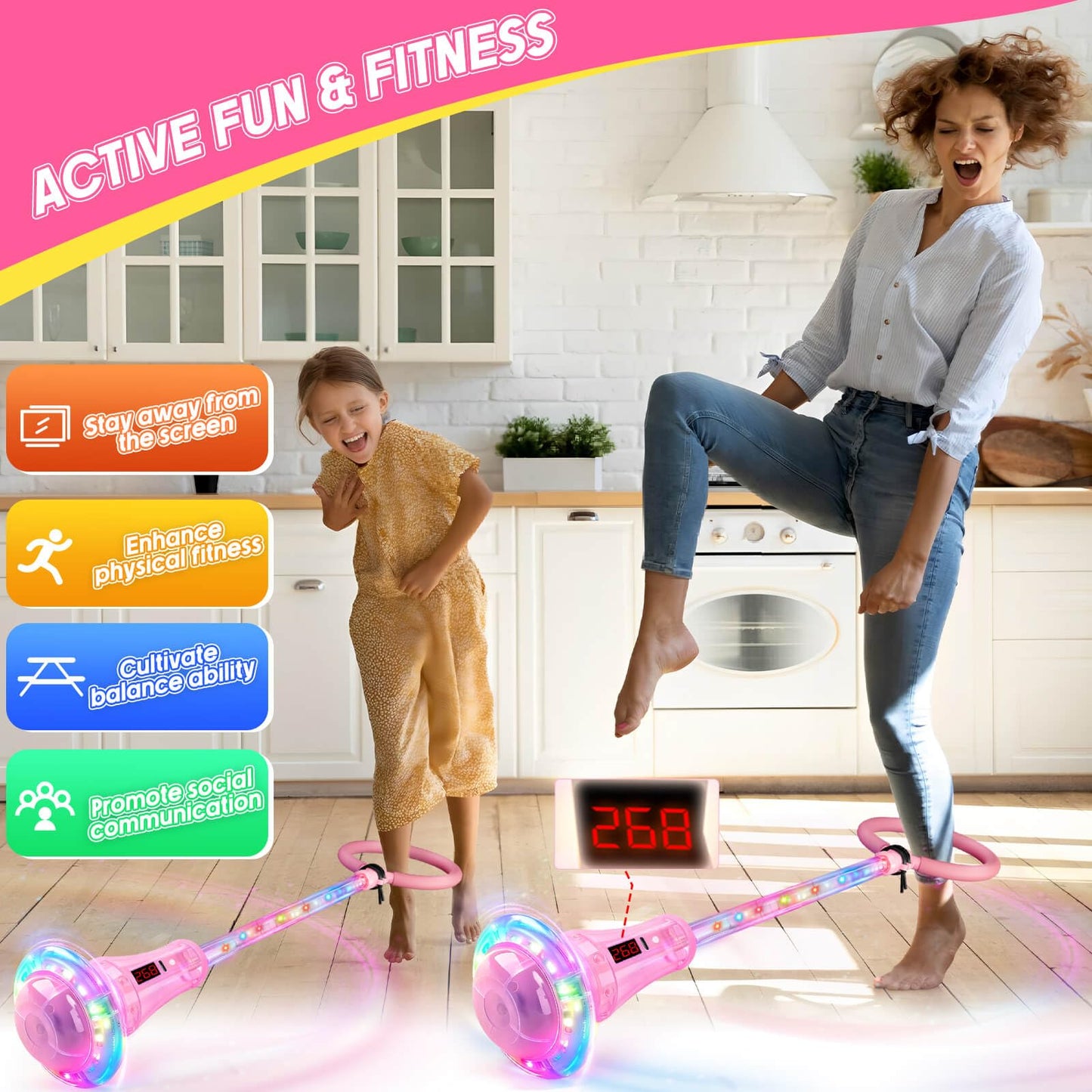 Dolanus Skip Toy with Counter – LED Lap, Time & Distance, USB Rechargeable, Ages 5–12 (Pink)