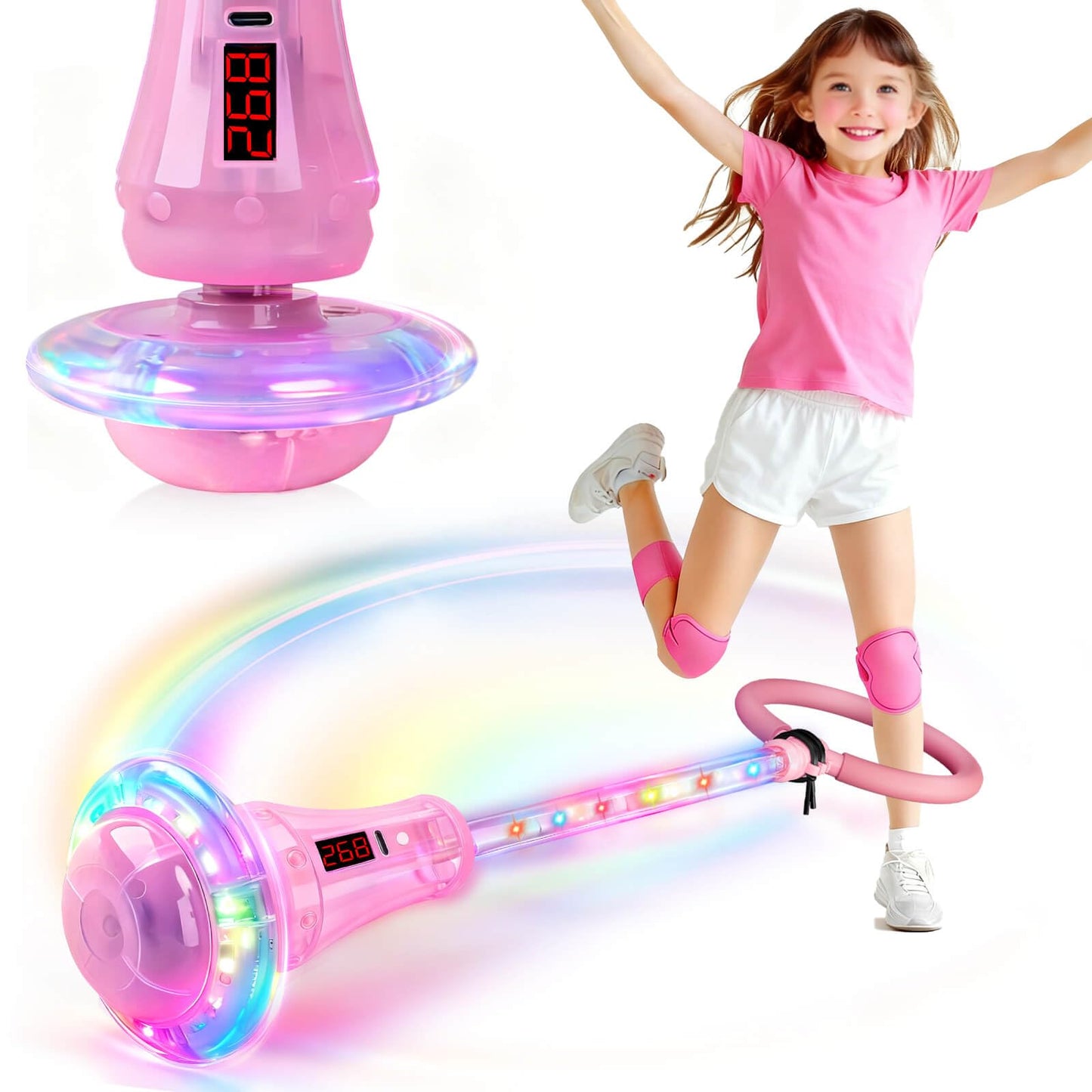 Dolanus Skip Toy with Counter – LED Lap, Time & Distance, USB Rechargeable, Ages 5–12 (Pink)