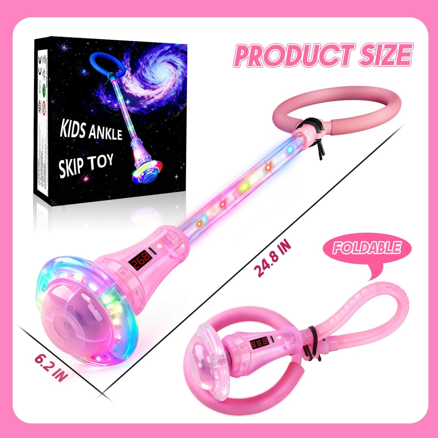 Dolanus Skip Toy with Counter – LED Lap, Time & Distance, USB Rechargeable, Ages 5–12 (Pink)
