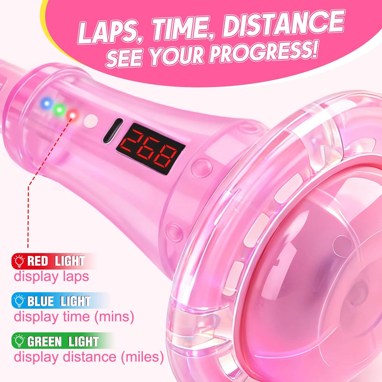 Dolanus Skip Toy with Counter – LED Lap, Time & Distance, USB Rechargeable, Ages 5–12 (Pink)