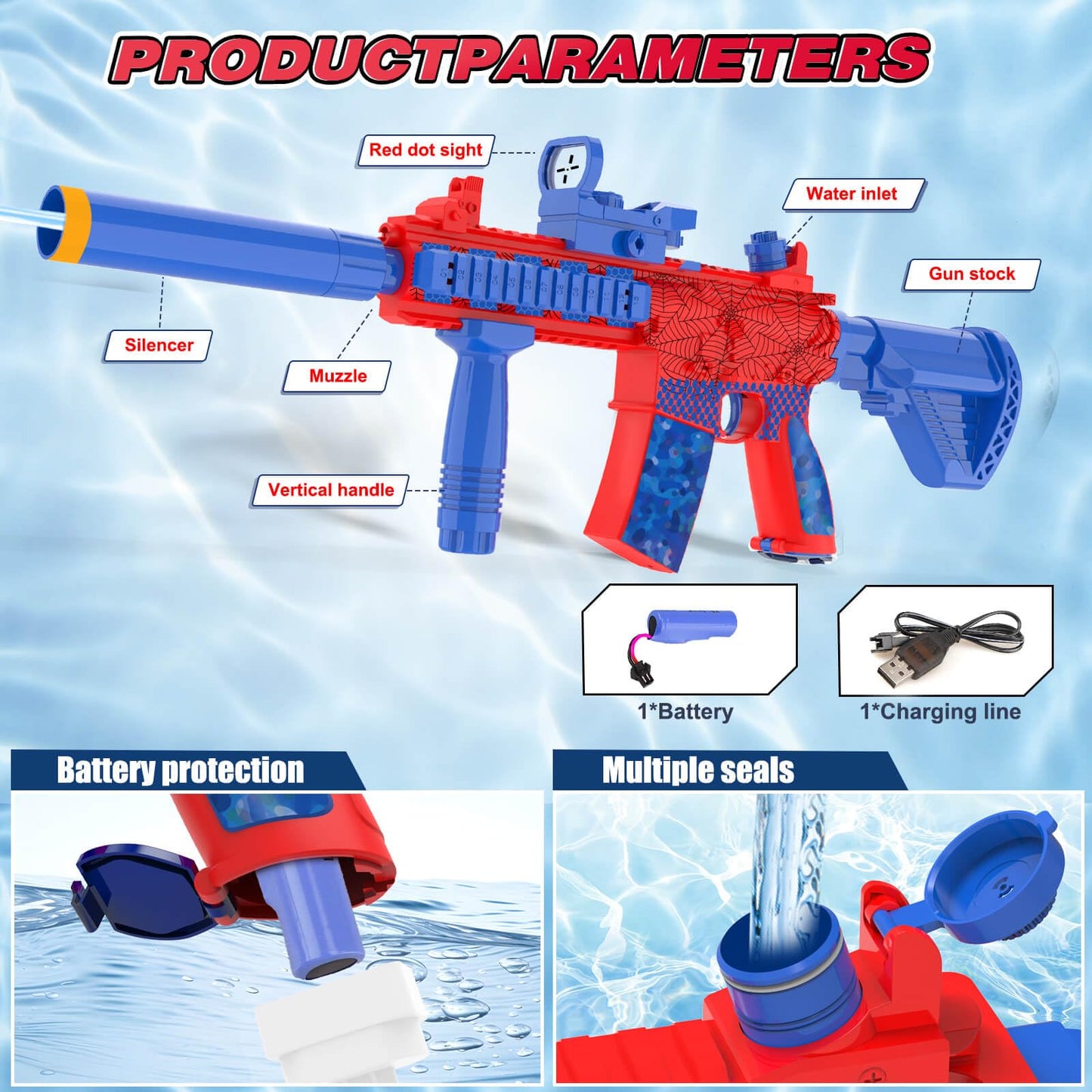 Dolanus Spider Water Blaster - Electric Water Gun with Long-Range 26-32ft