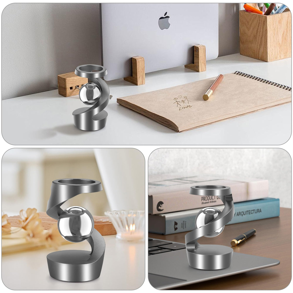 DOLASEV Kinetic Desk Toy – Grey Aluminum Spinning Fidget for Office & Home