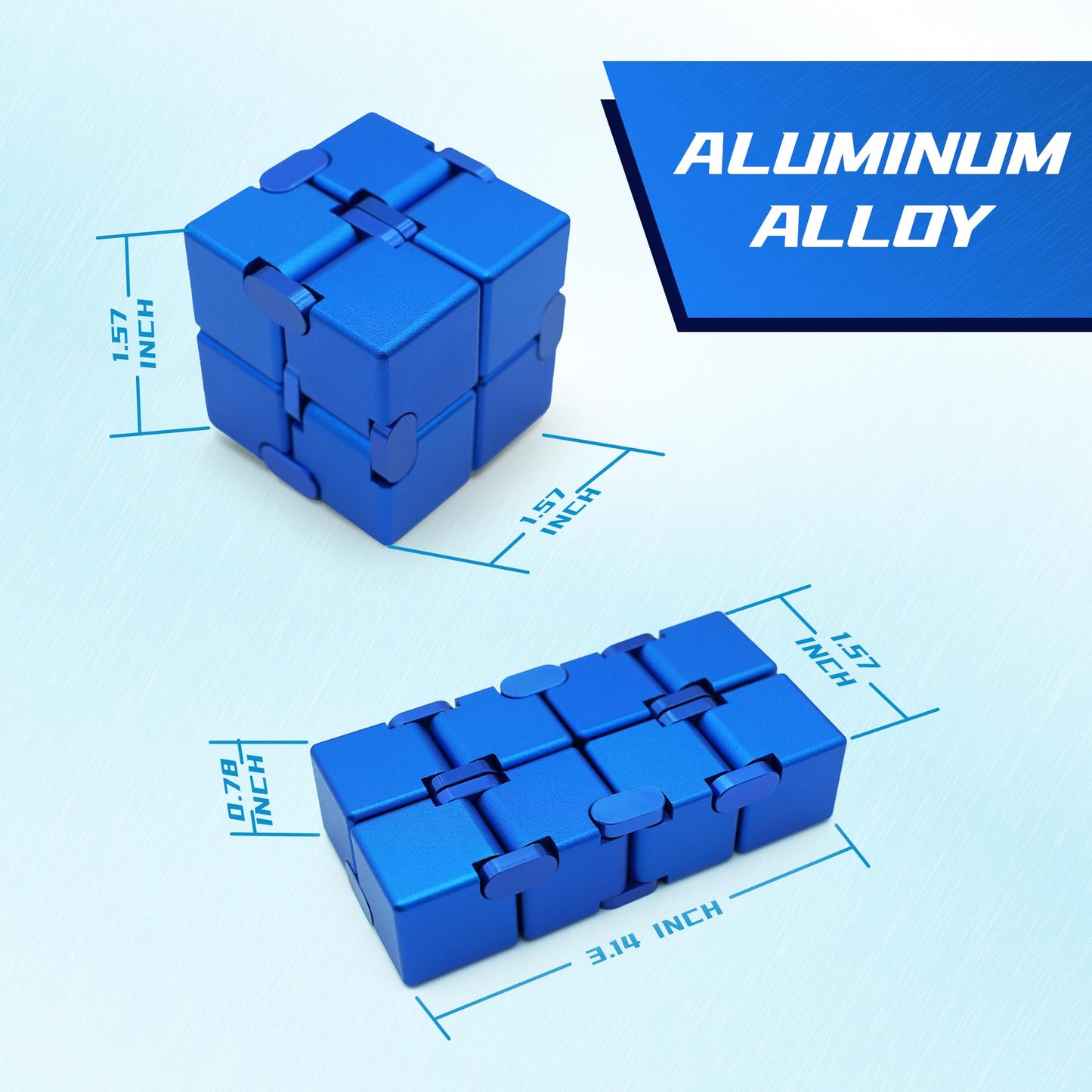 DOLASEV Infinity Cube – Blue Aluminum Fidget Toy for Adults & Kids | Desk Fidget