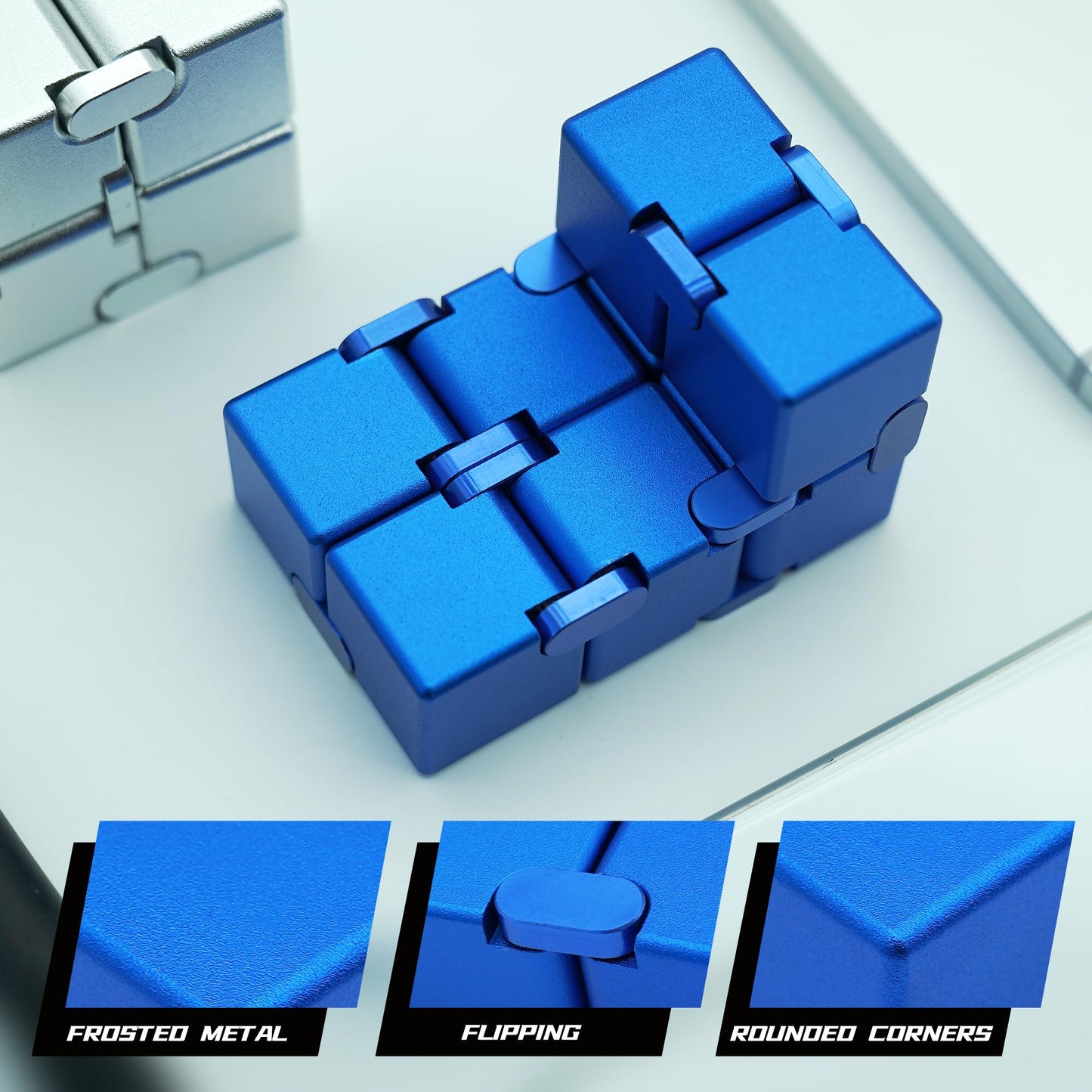 DOLASEV Infinity Cube – Blue Aluminum Fidget Toy for Adults & Kids | Desk Fidget