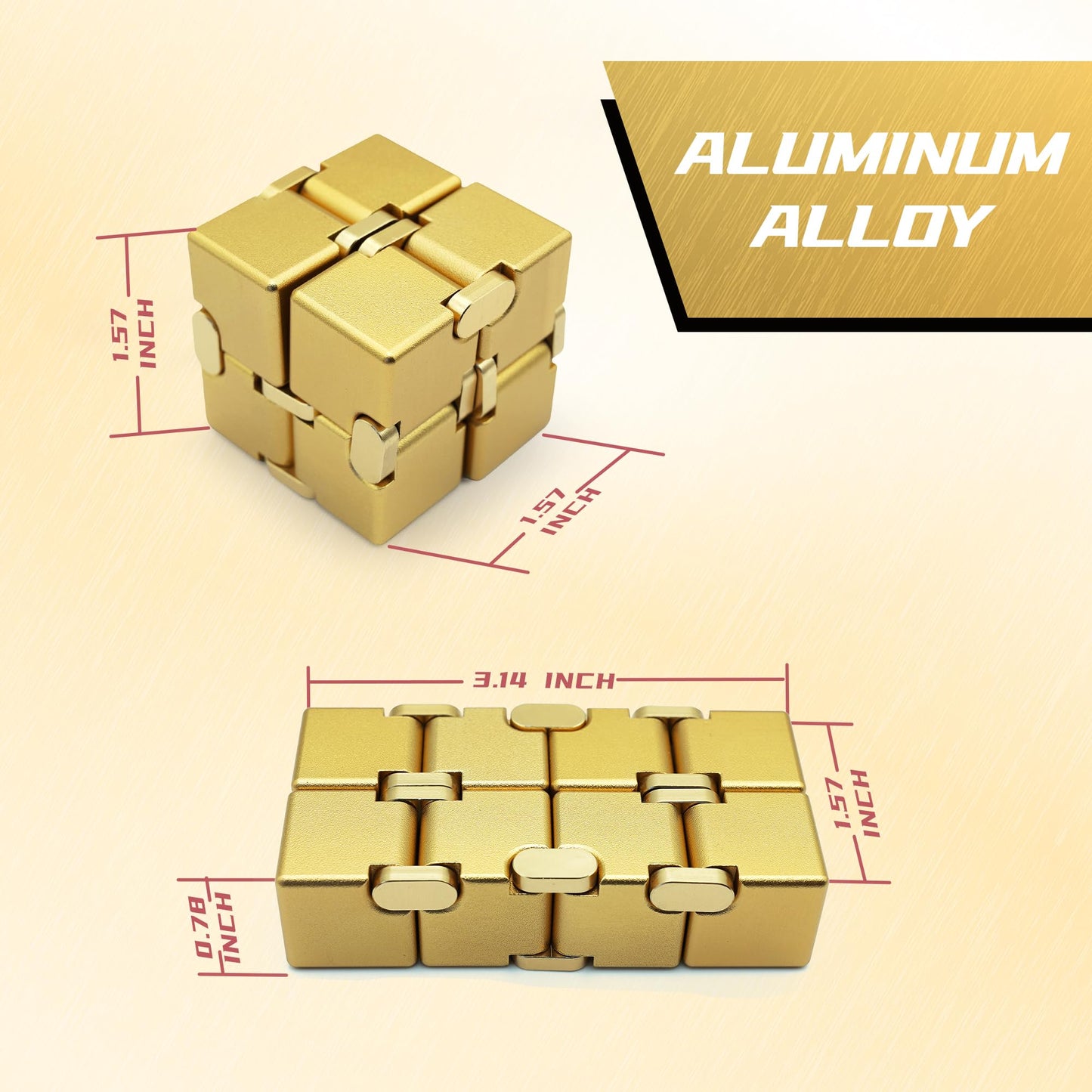 DOLASEV Infinity Cube Fidget Toy – Aluminum Alloy Metal Fidget Cube (Gold)