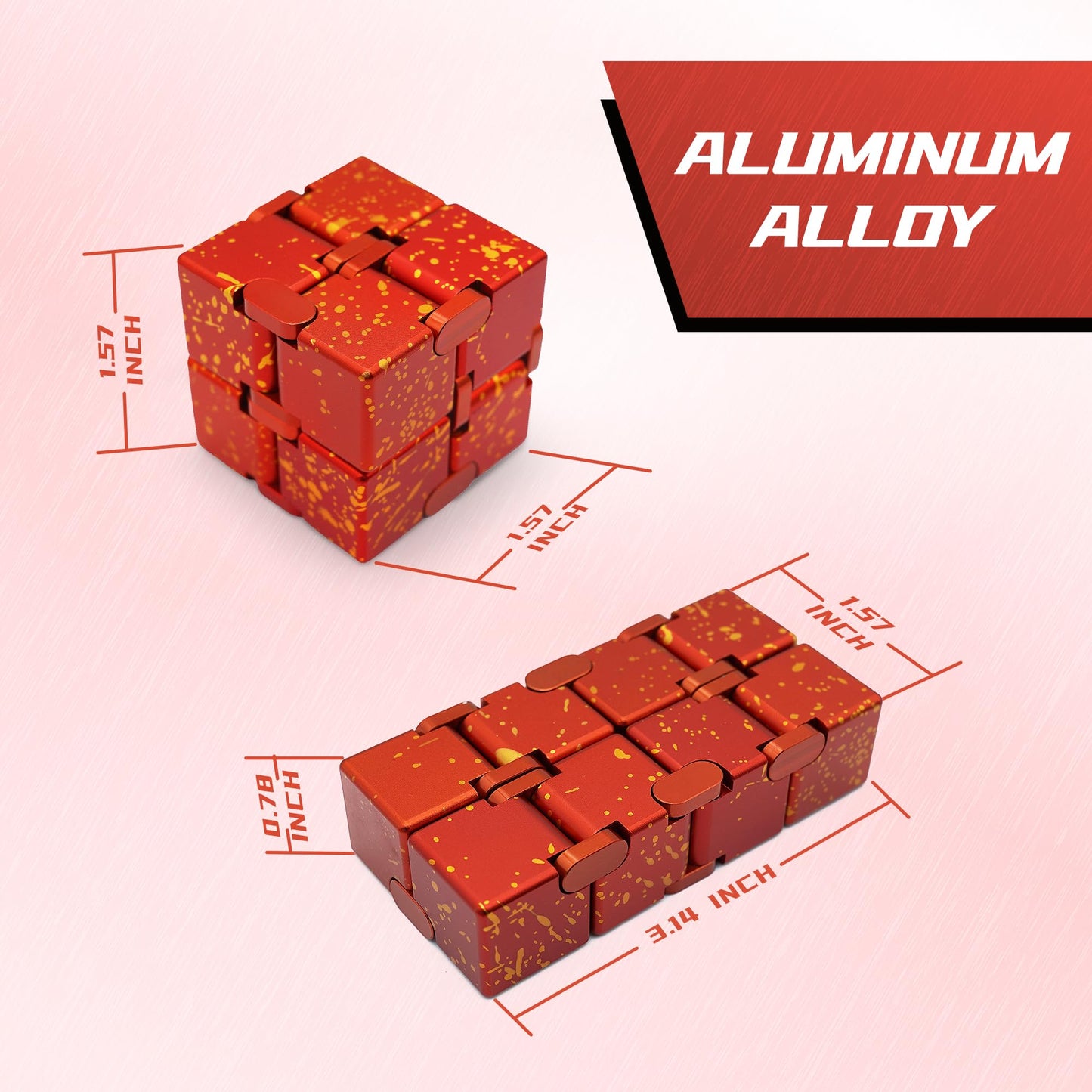 DOLASEV Infinity Cube Fidget Toy – Metal Desk Fidget for Focus (Red/Yellow)