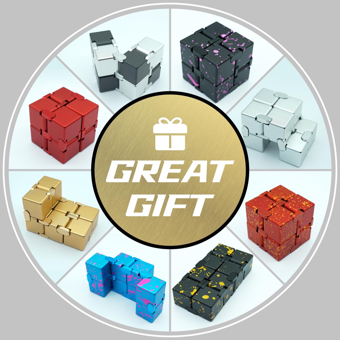 DOLASEV Infinity Cube Fidget Toy – Aluminum Alloy Metal Fidget Cube (Gold)