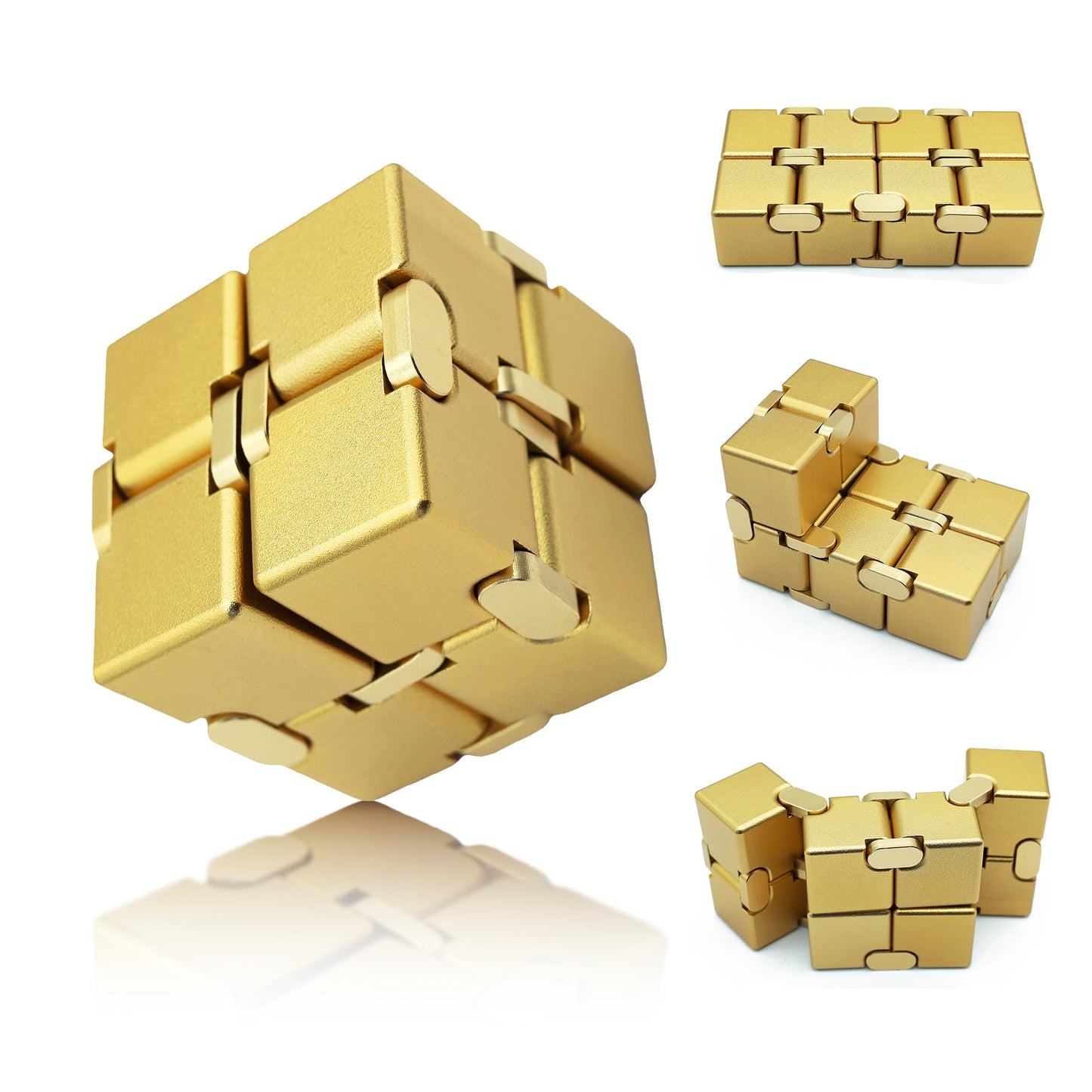 DOLASEV Infinity Cube Fidget Toy – Aluminum Alloy Metal Fidget Cube (Gold)