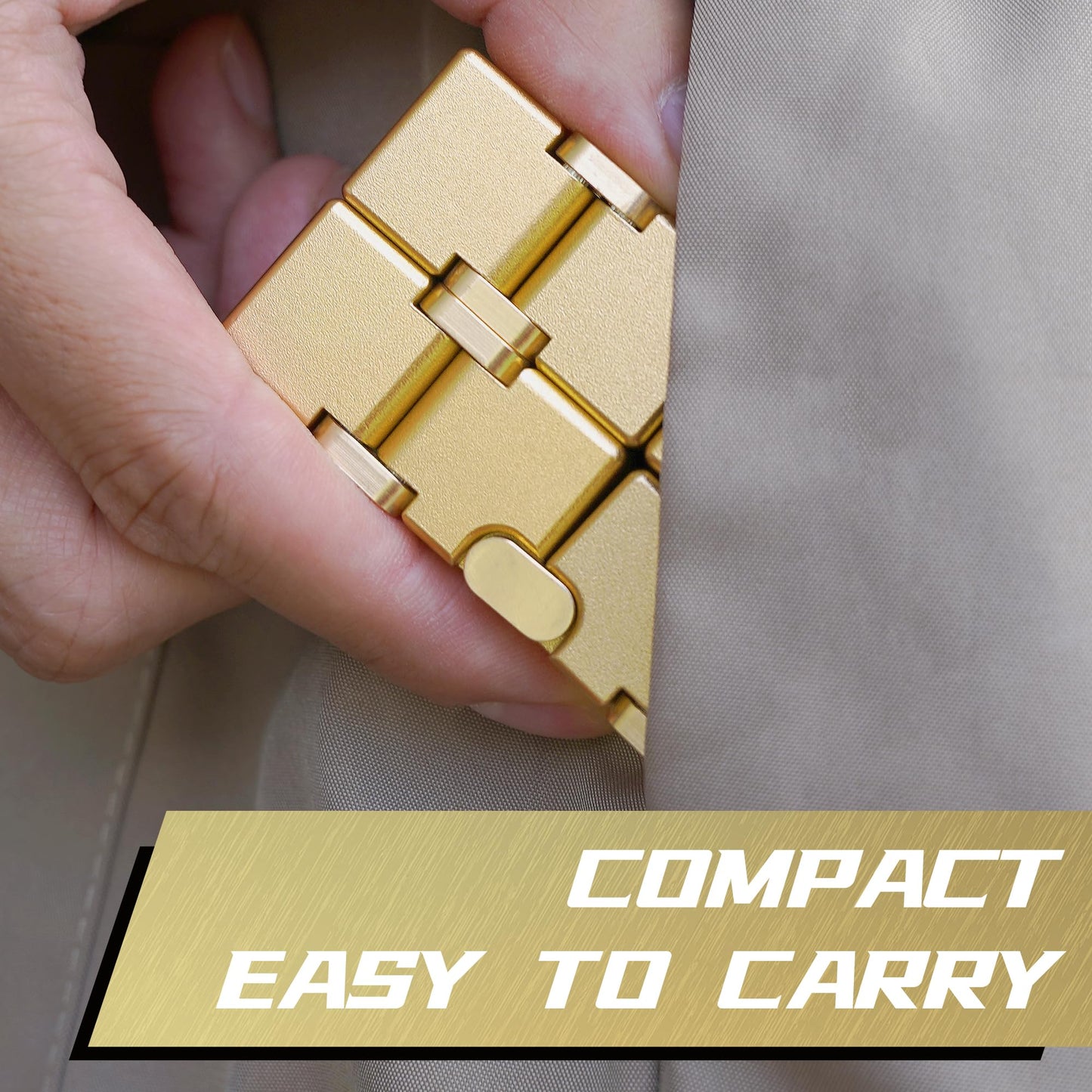 DOLASEV Infinity Cube Fidget Toy – Aluminum Alloy Metal Fidget Cube (Gold)