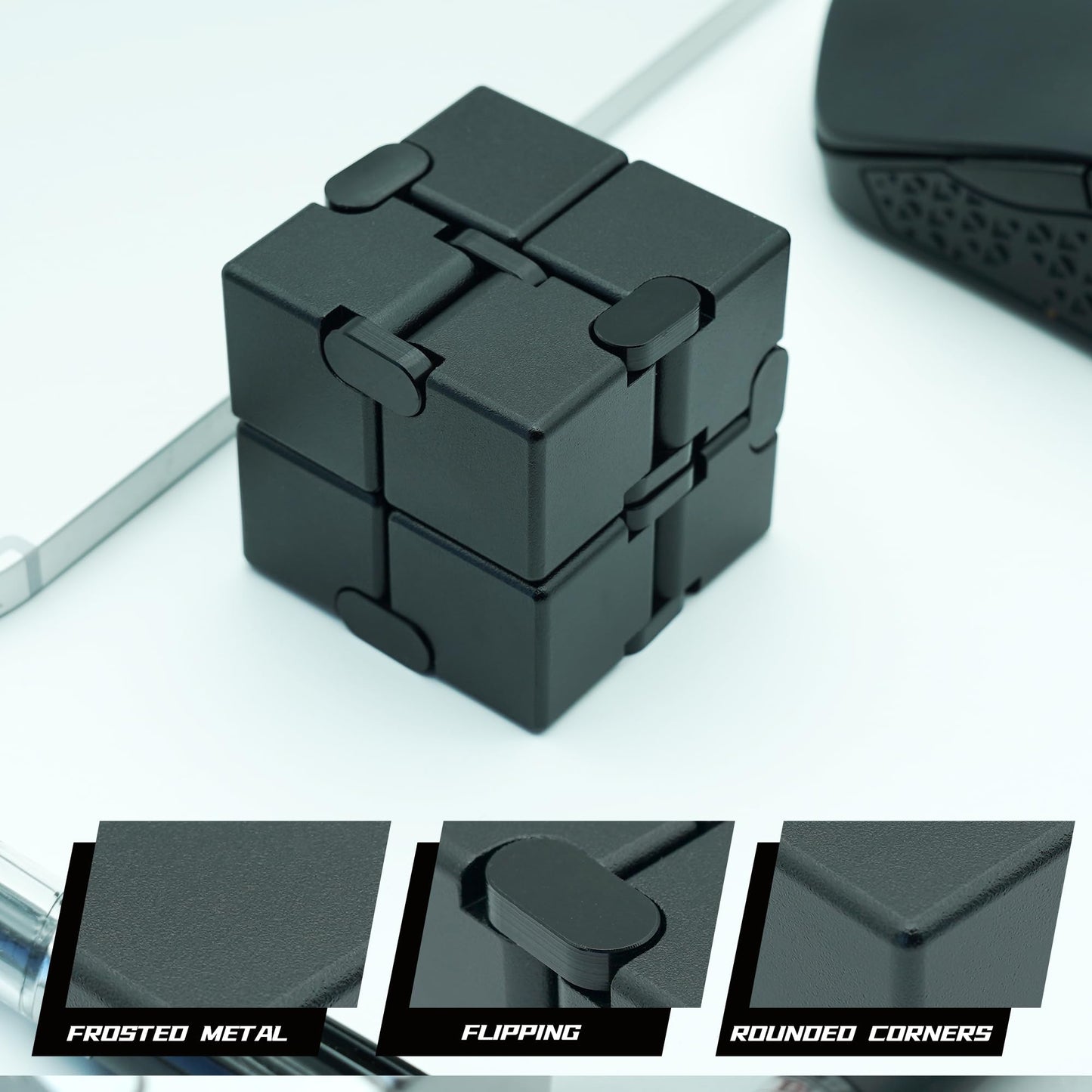 DOLASEV Infinity Cube Fidget Toy – Metal Aluminum Alloy (Black) | Stocking Stuffers for Adults