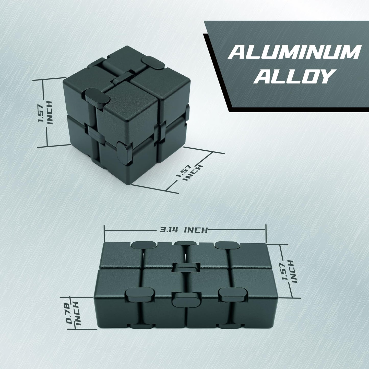 DOLASEV Infinity Cube Fidget Toy – Metal Aluminum Alloy (Black) | Stocking Stuffers for Adults
