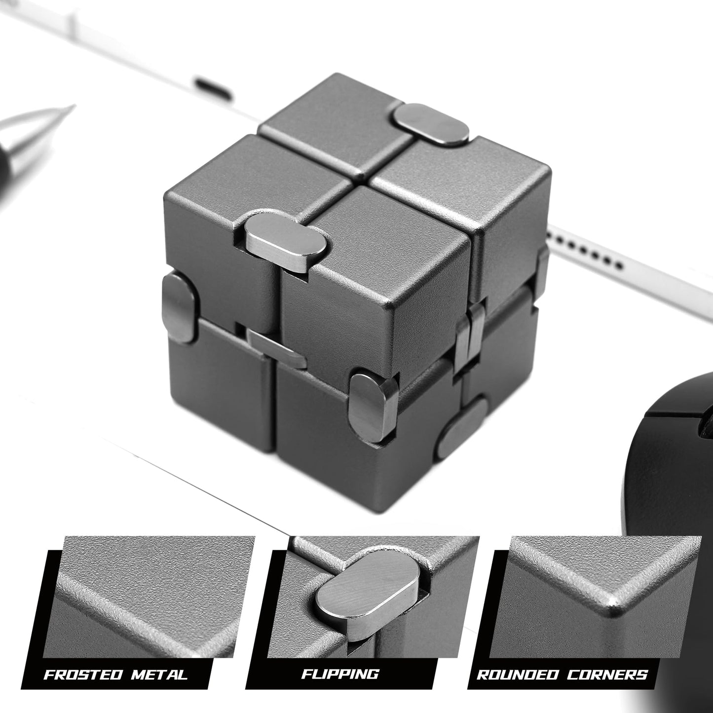 DOLASEV Metal Infinity Cube | Fidget Toy for Focus, ADHD & Anxiety (Grey)