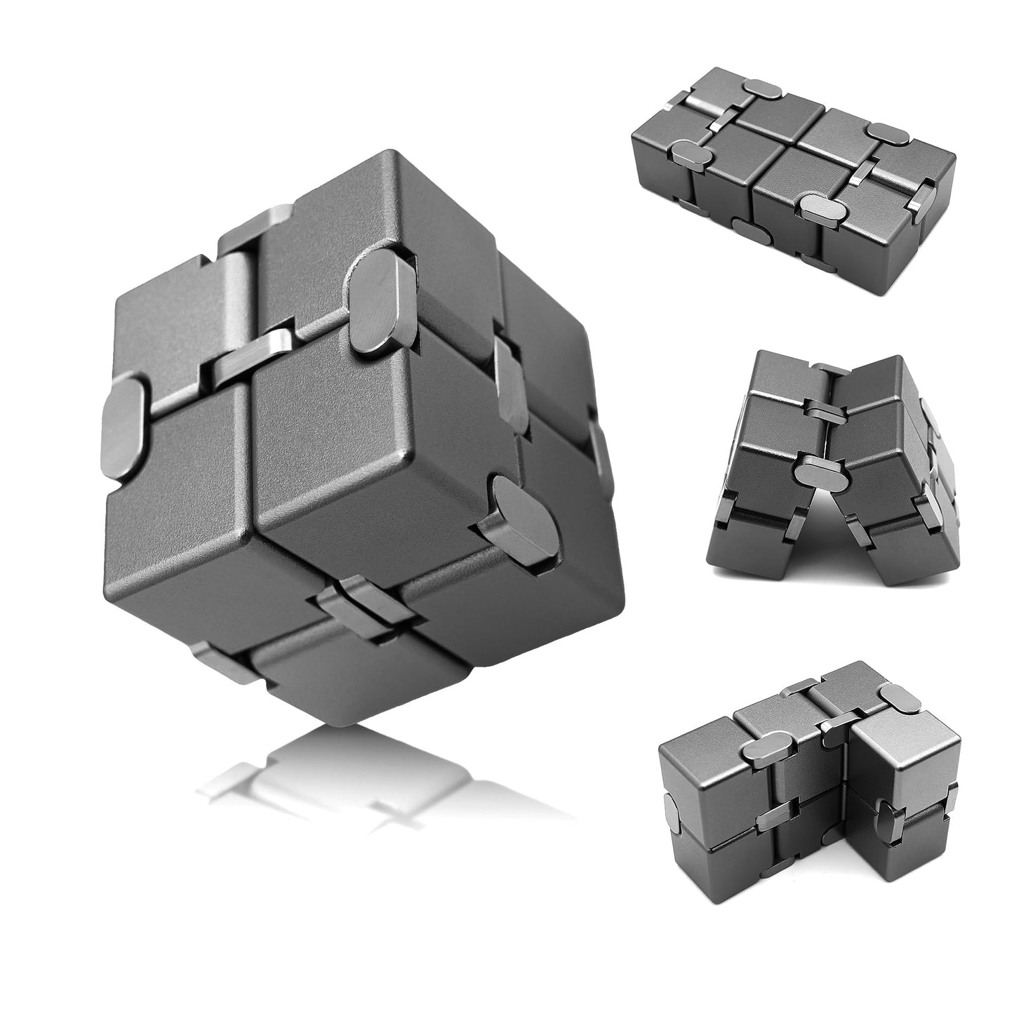 DOLASEV Metal Infinity Cube | Fidget Toy for Focus, ADHD & Anxiety (Grey)