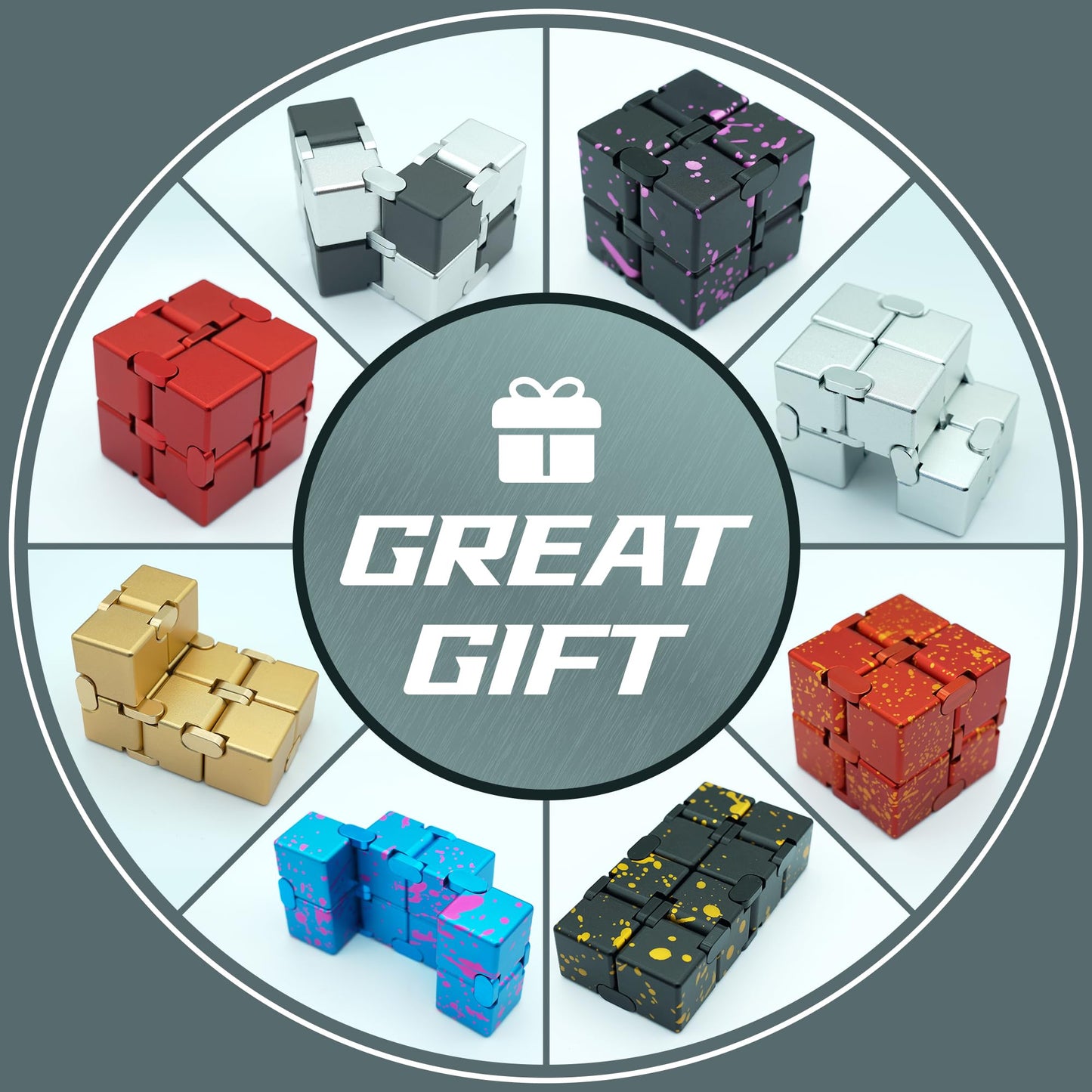 DOLASEV Metal Infinity Cube | Fidget Toy for Focus, ADHD & Anxiety (Grey)