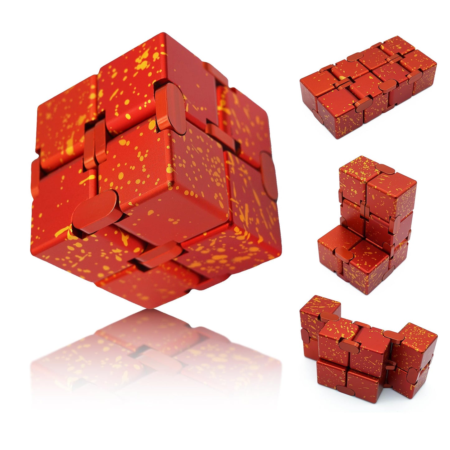 DOLASEV Infinity Cube Fidget Toy – Metal Desk Fidget for Focus (Red/Yellow)