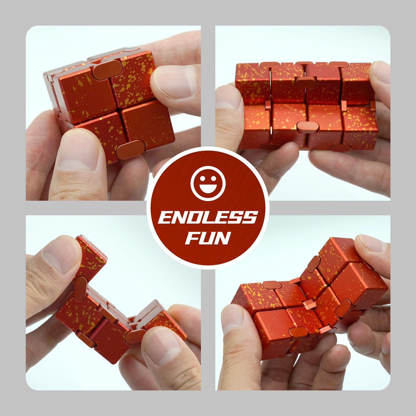 DOLASEV Infinity Cube Fidget Toy – Metal Desk Fidget for Focus (Red/Yellow)