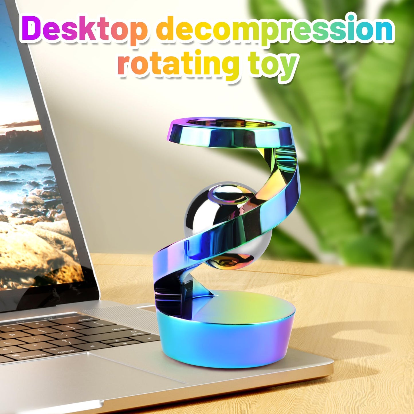 DOLASEV Kinetic Desk Toys – Rainbow Aluminum Spinning Fidget for Adults