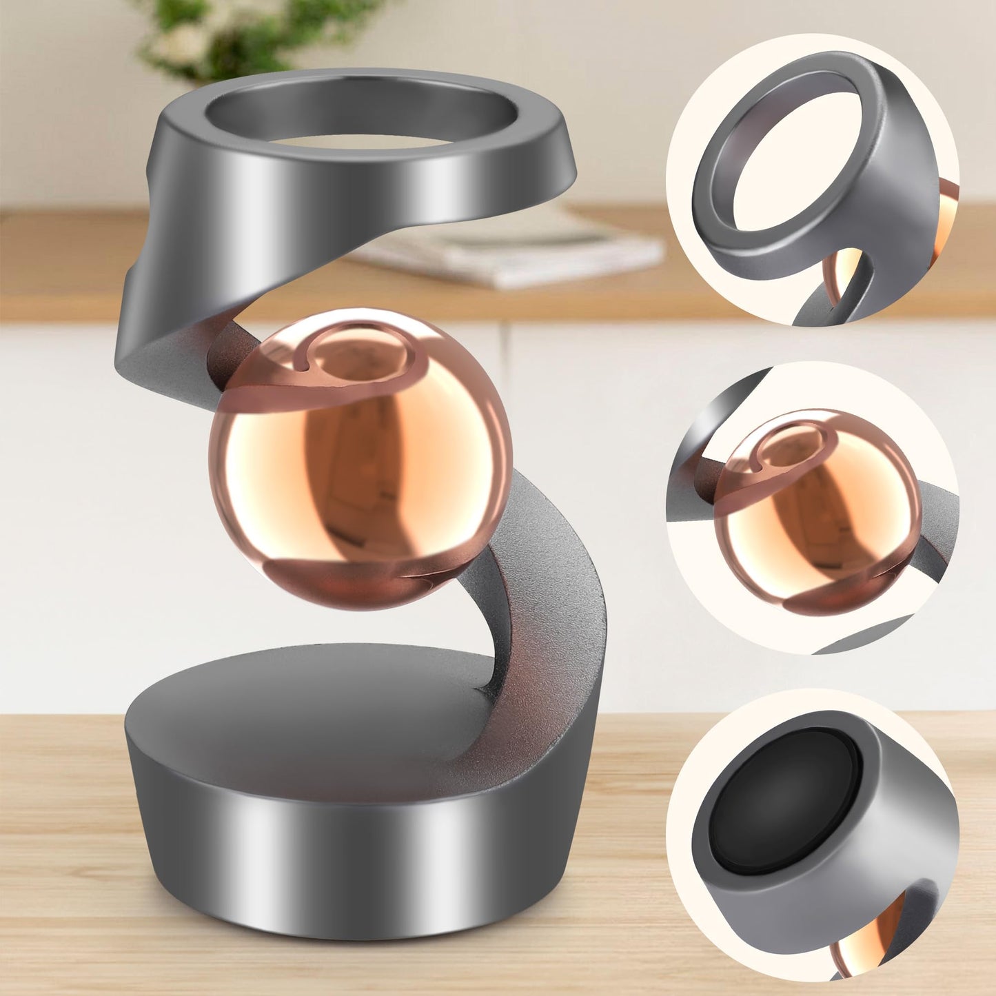 DOLASEV Kinetic Desk Toys – Spinning Metal Fidget for Office and Home (Grey Rose Gold)