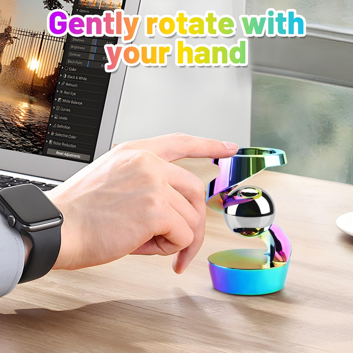 DOLASEV Kinetic Desk Toys – Rainbow Aluminum Spinning Fidget for Adults