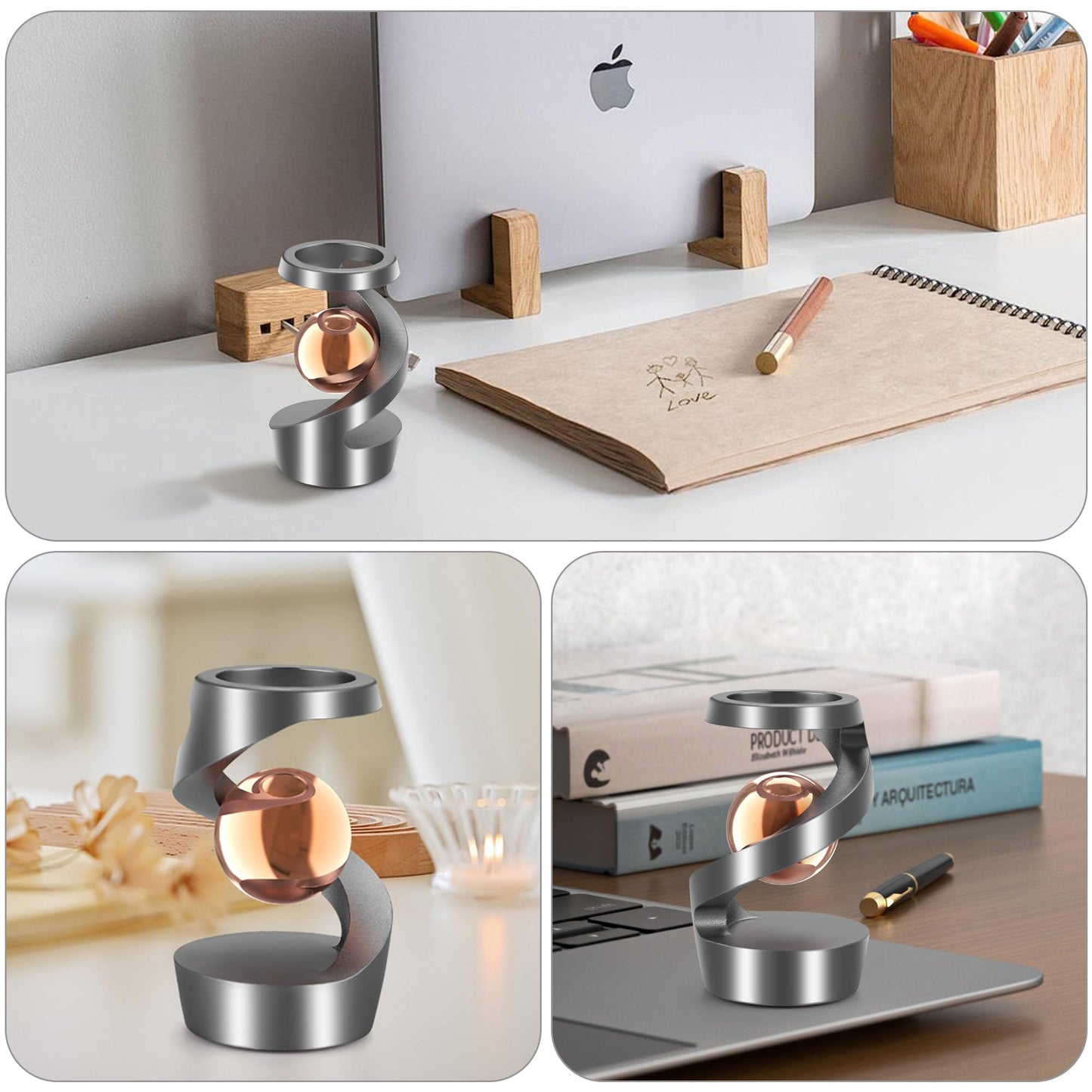 DOLASEV Kinetic Desk Toys – Spinning Metal Fidget for Office and Home (Grey Rose Gold)