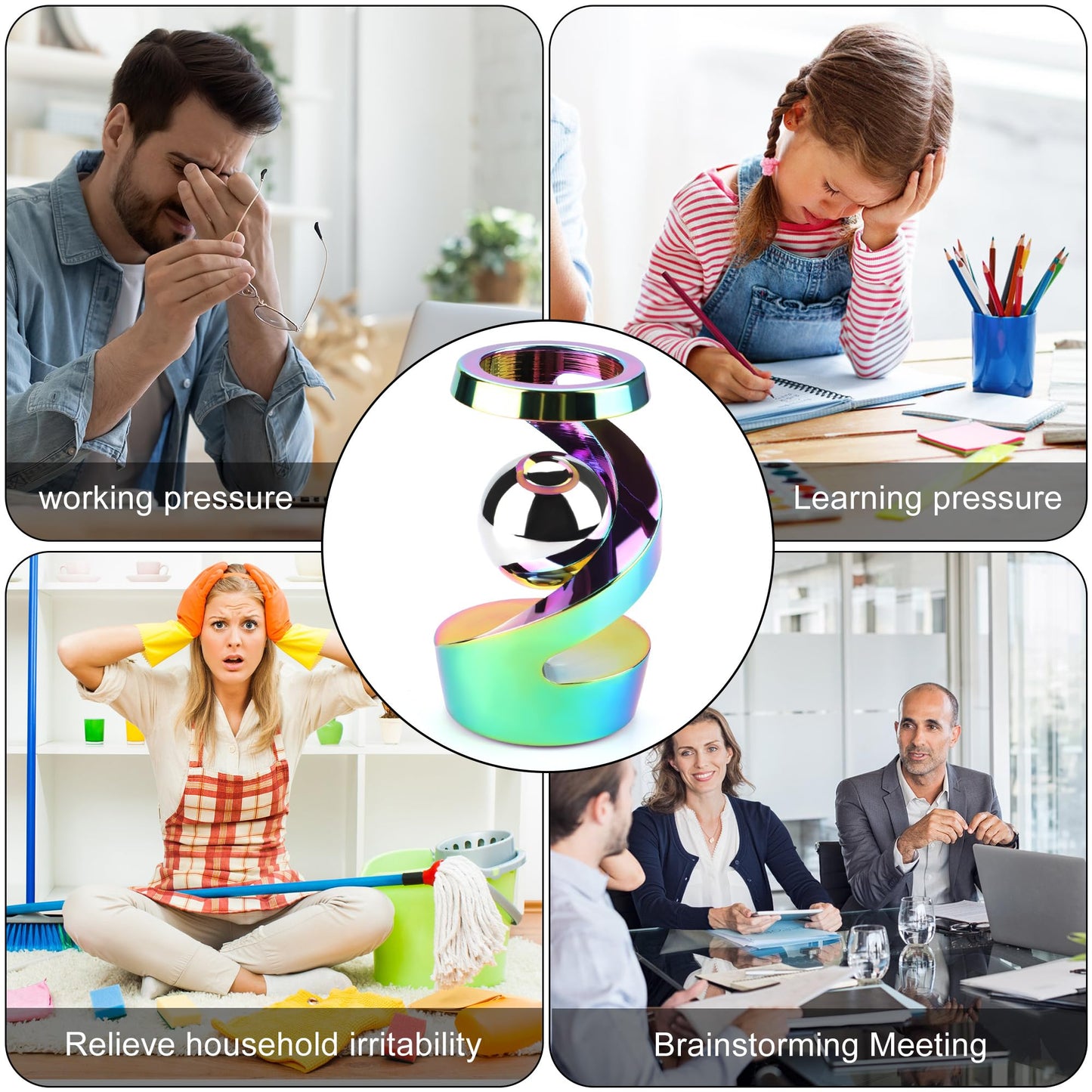 DOLASEV Kinetic Desk Toys – Rainbow Aluminum Spinning Fidget for Adults