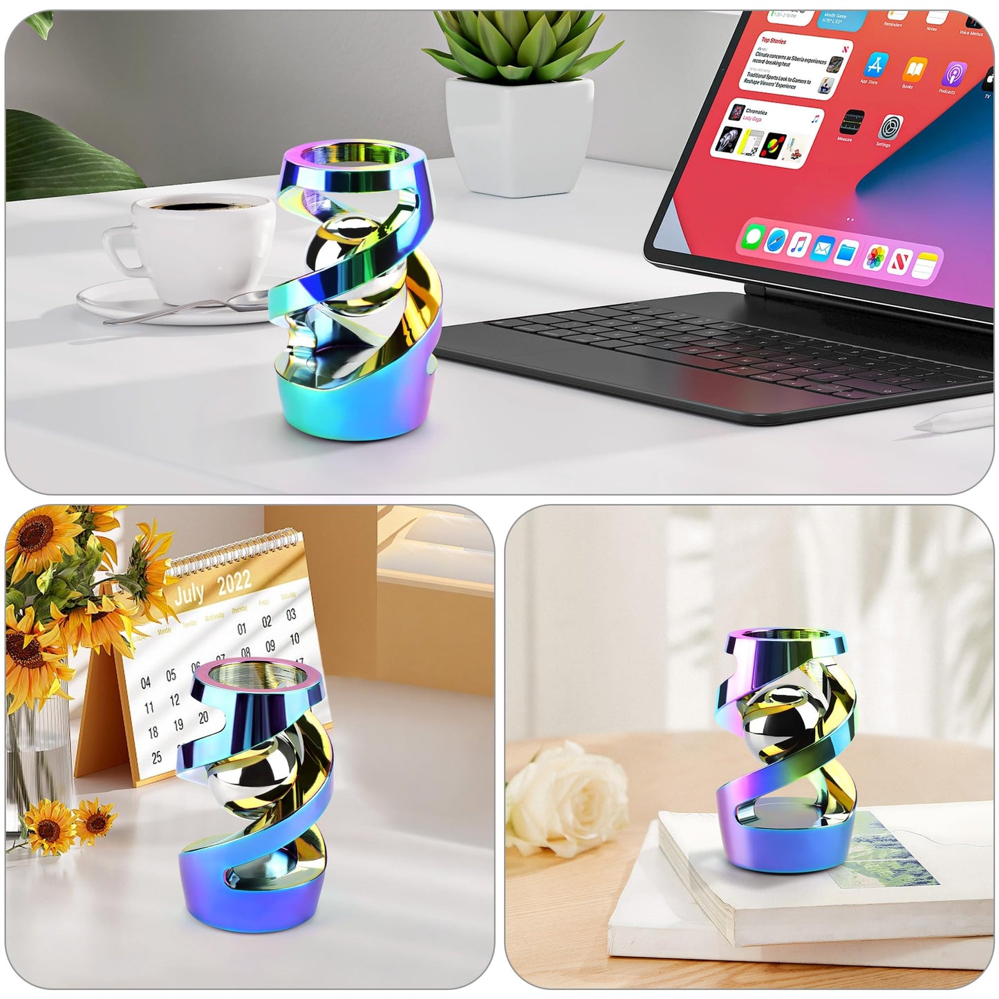 DOLASEV Upgraded Kinetic Desk Toy Rainbow | Metal Fidget for Focus and Calm at Work