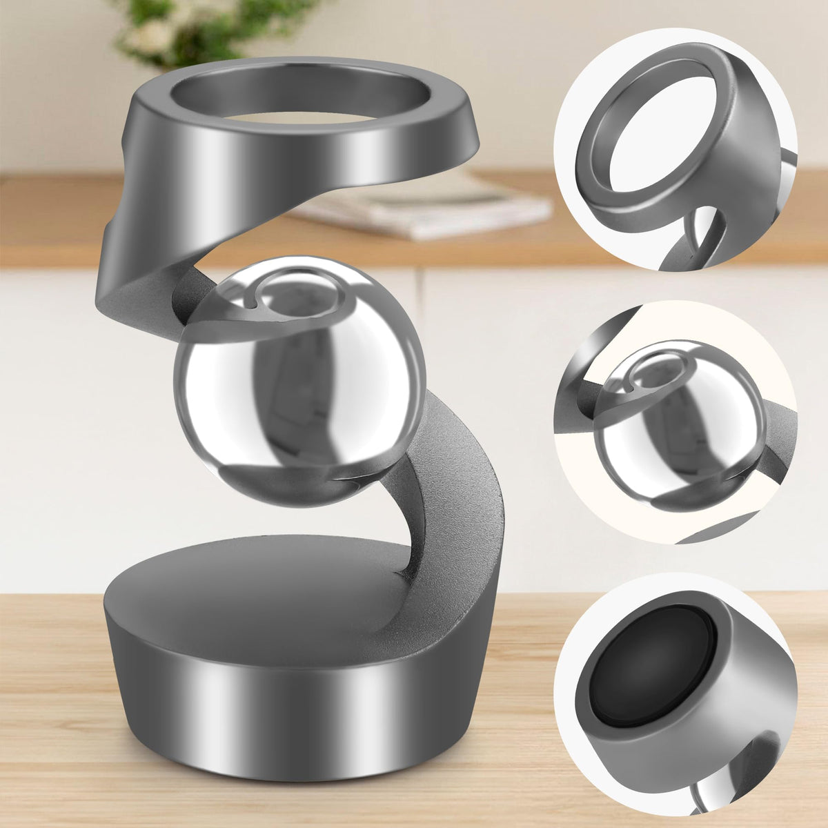DOLASEV Kinetic Desk Toy – Grey Aluminum Spinning Fidget for Office & Home