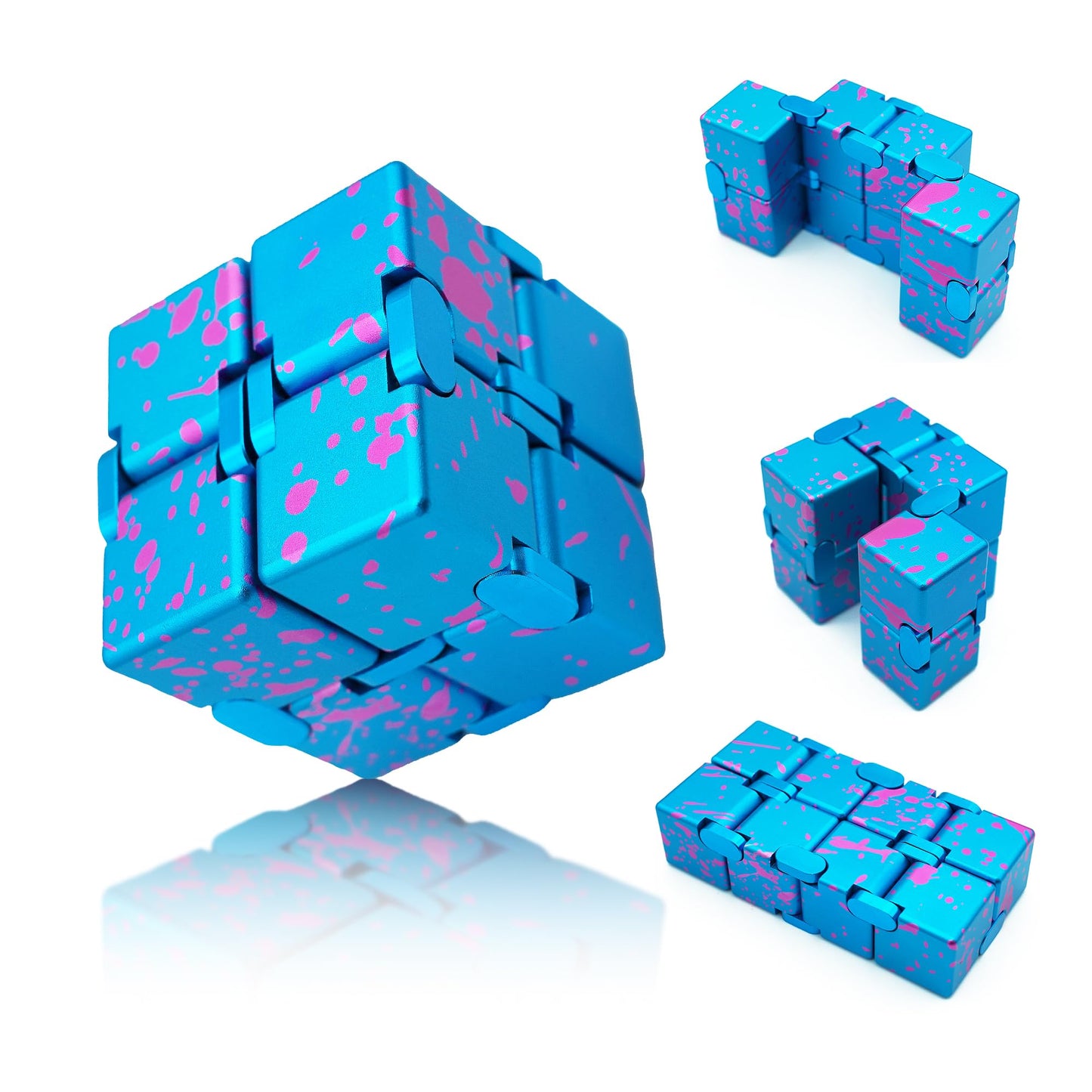 DOLASEV Weighted Metal Infinity Cube Fidget Toy – Aluminum Alloy Desk Fidgets (Blue Pink)