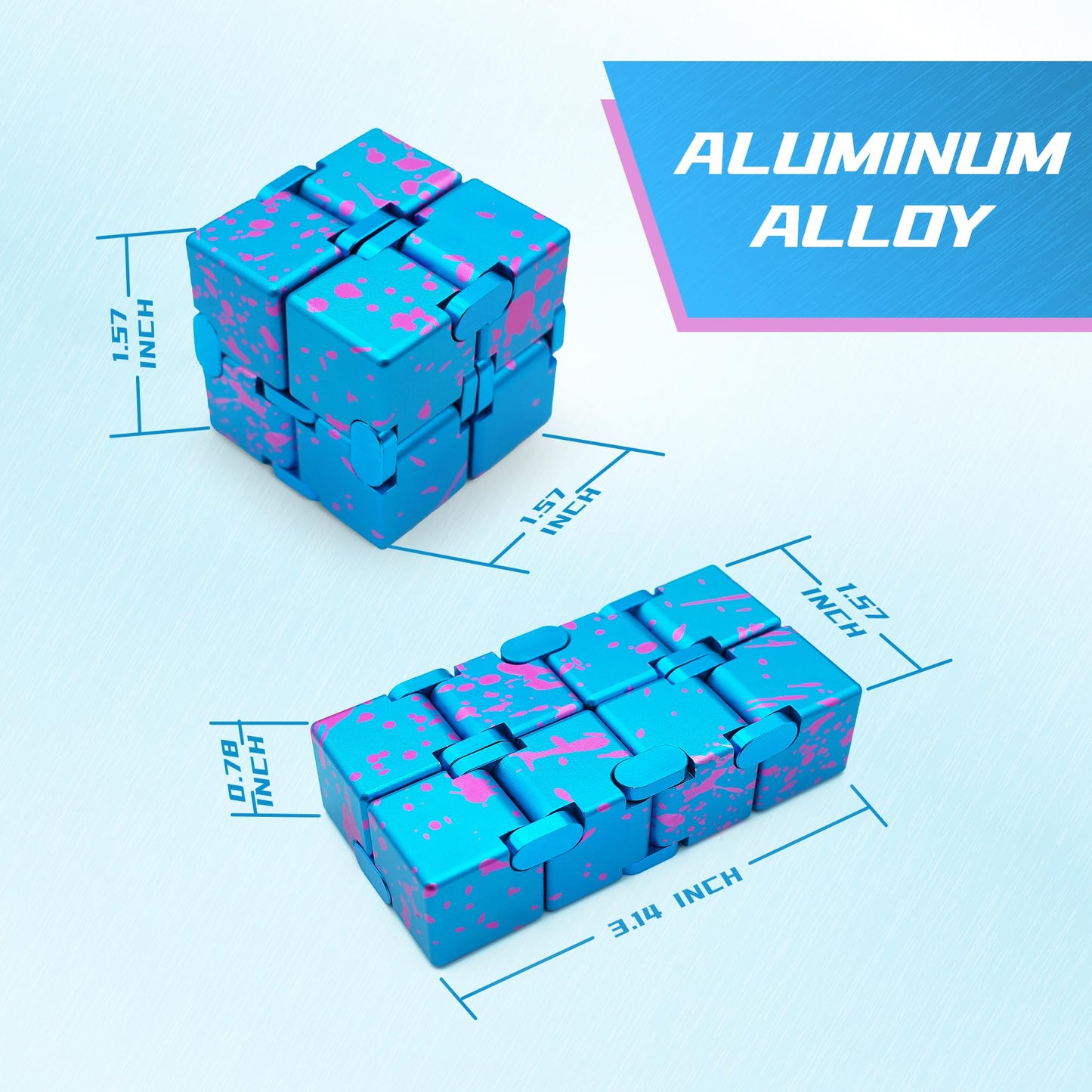 DOLASEV Weighted Metal Infinity Cube Fidget Toy – Aluminum Alloy Desk Fidgets (Blue Pink)