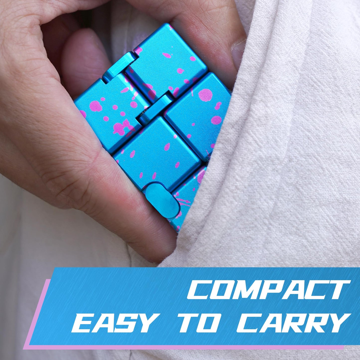 DOLASEV Weighted Metal Infinity Cube Fidget Toy – Aluminum Alloy Desk Fidgets (Blue Pink)