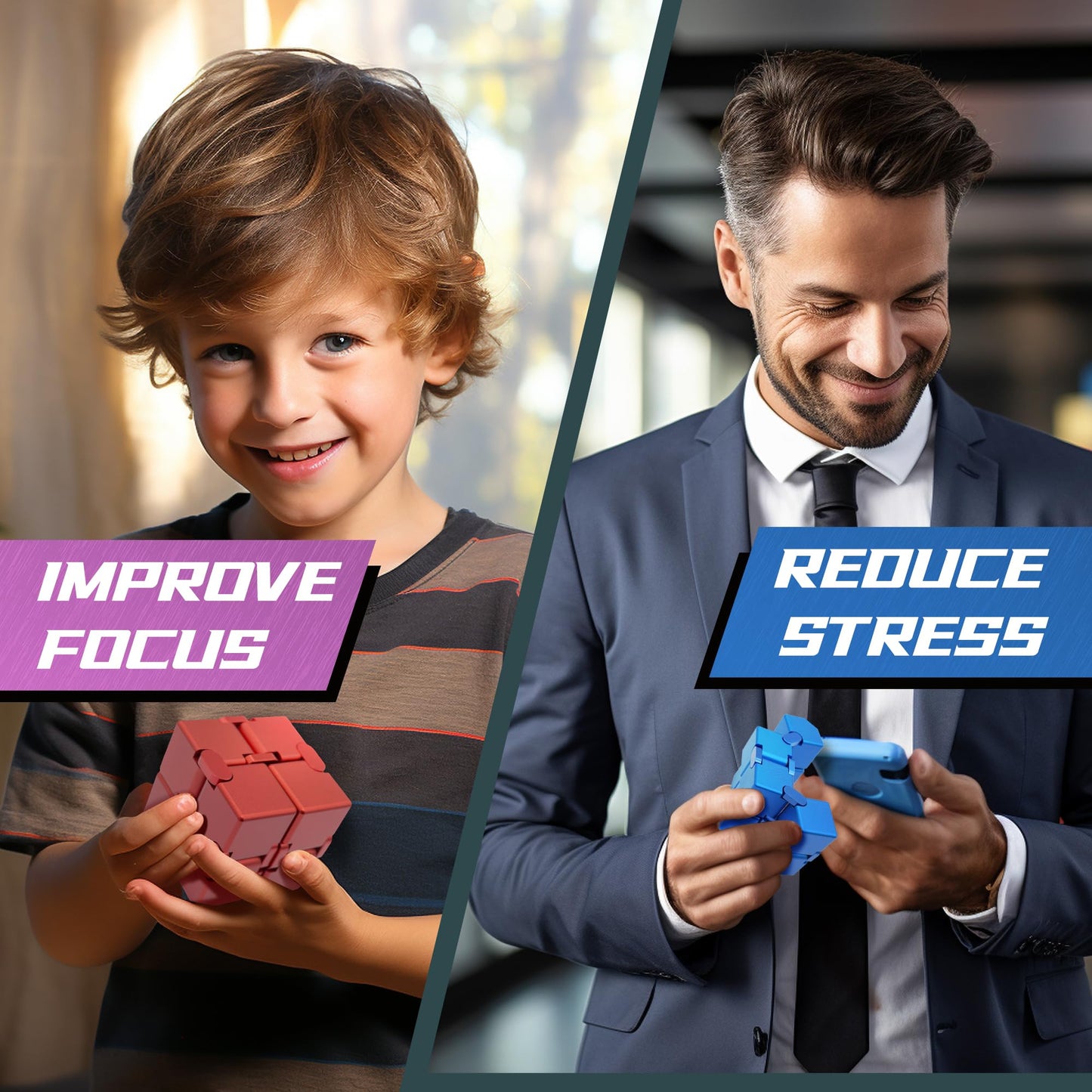 DOLASEV Weighted Metal Infinity Cube Fidget Toy – Aluminum Alloy Desk Fidgets (Blue Pink)
