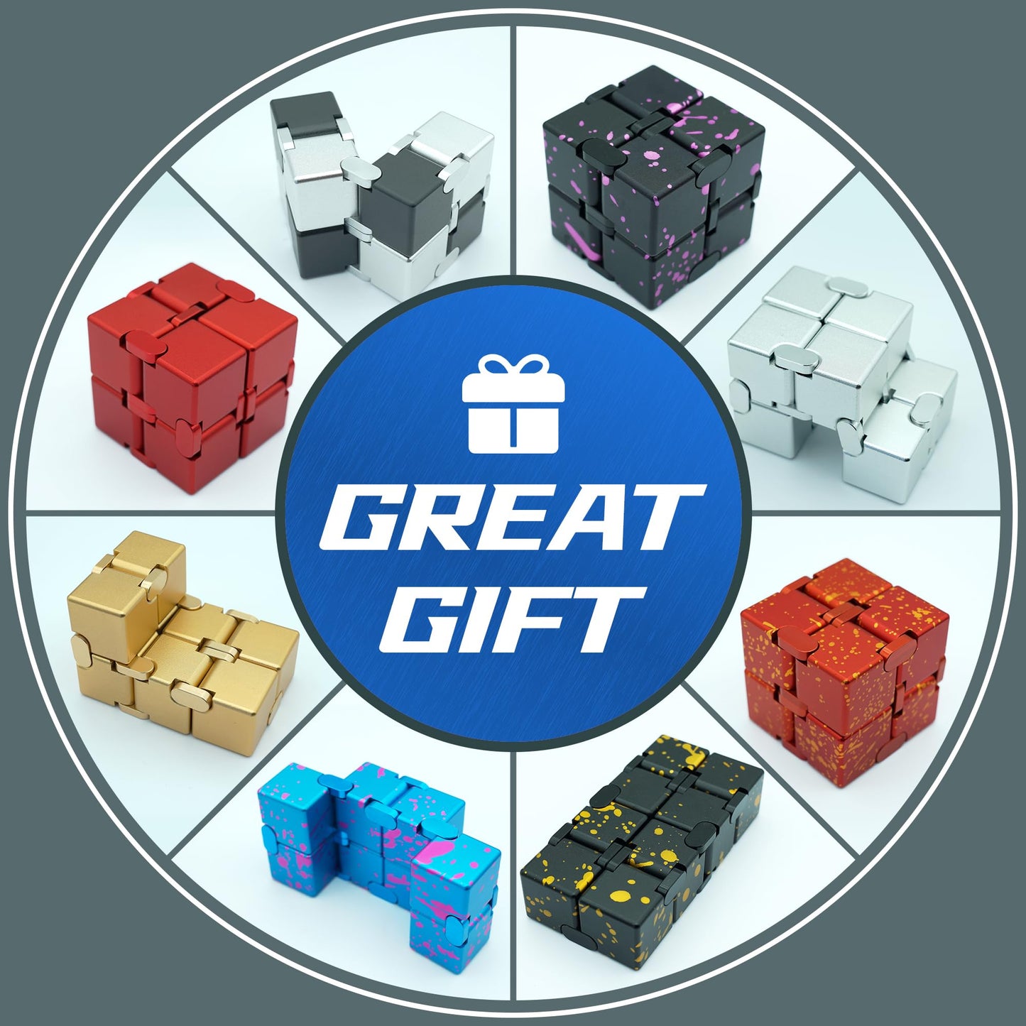 DOLASEV Weighted Metal Infinity Cube Fidget Toy – Aluminum Alloy Desk Fidgets (Blue Pink)