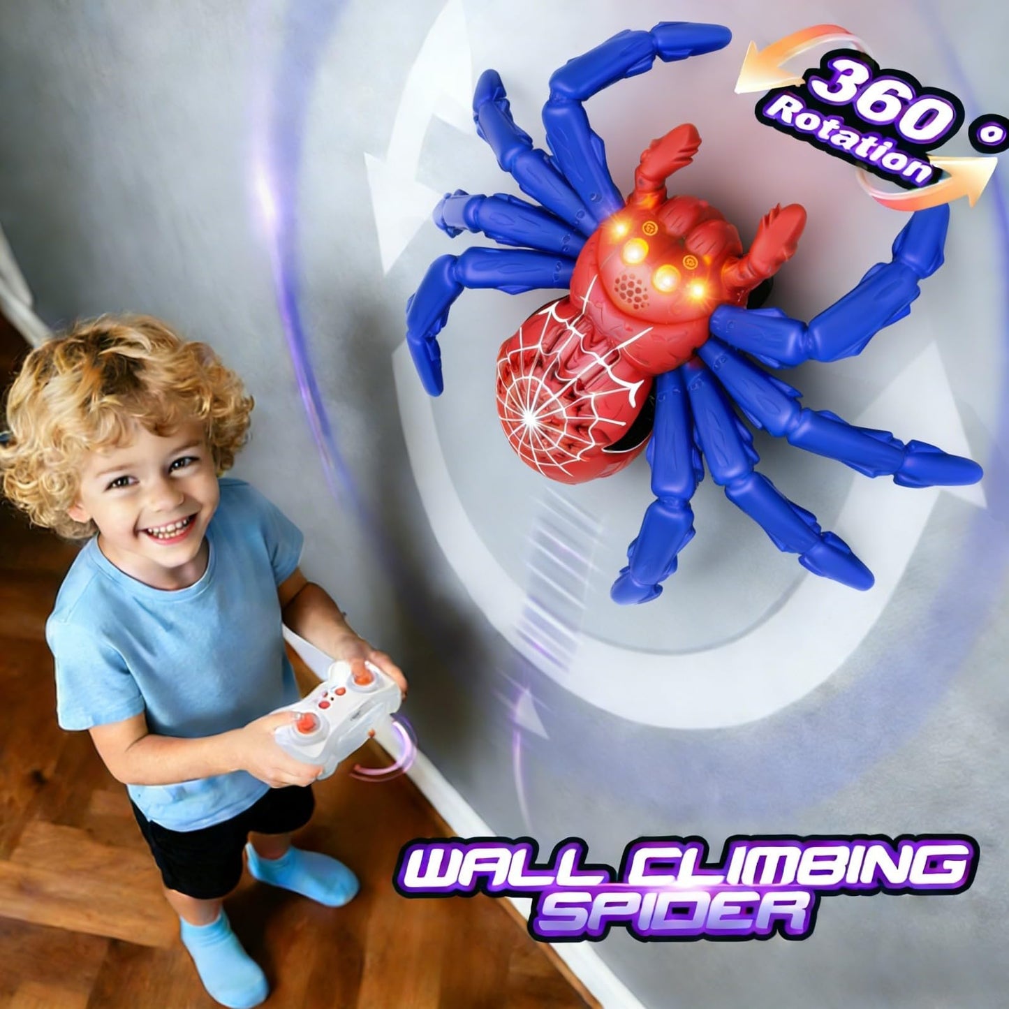 DOLGZIS 2026 Wall Crawling Spider - Rechargeable RC Toy for Kids 4+ (Red)