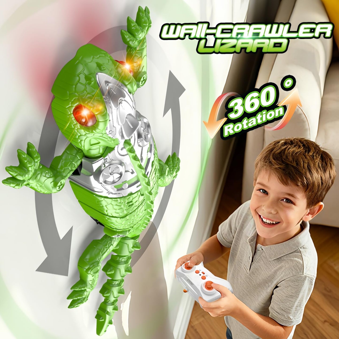 DOLGZIS Upgrade Wall Crawler Gecko with Gift Card – Rechargeable Remote Control Toy for Kids 4+