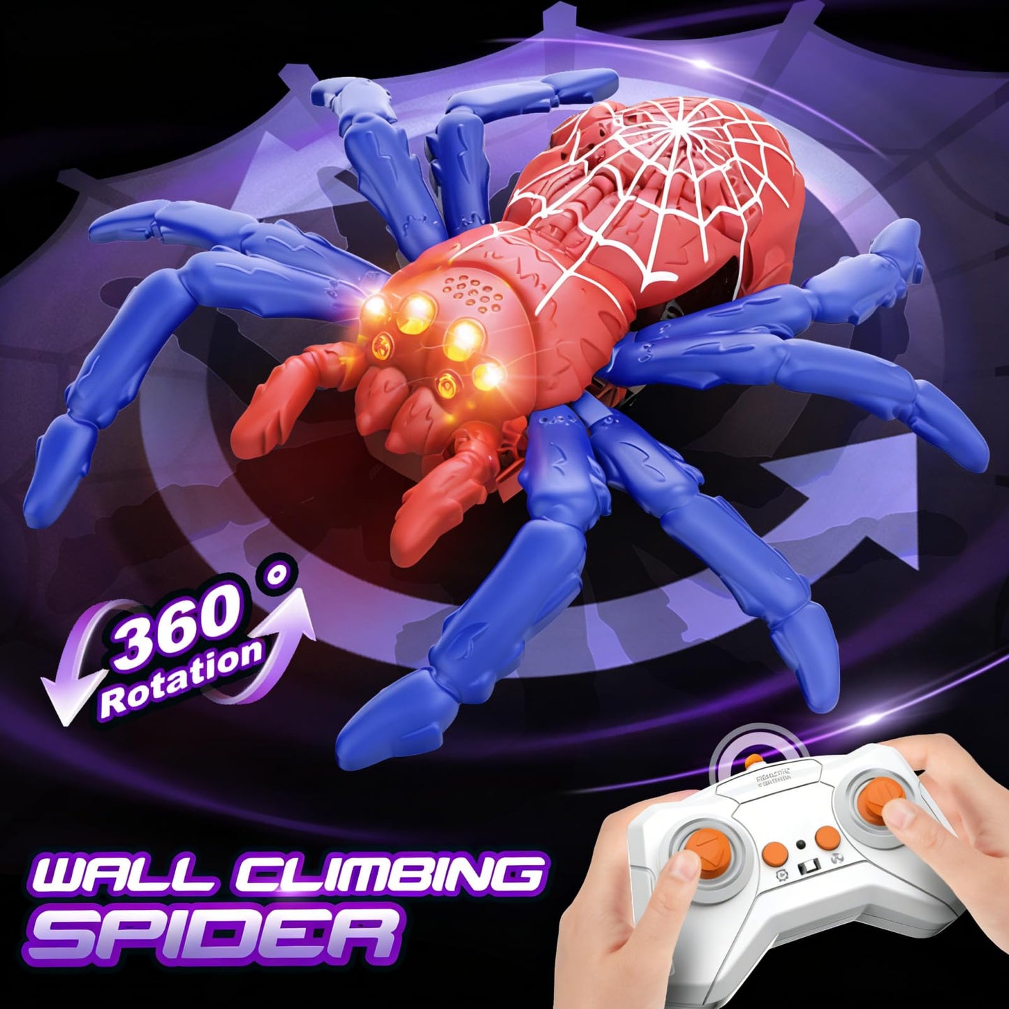DOLGZIS 2026 Wall Crawling Spider - Rechargeable RC Toy for Kids 4+ (Red)