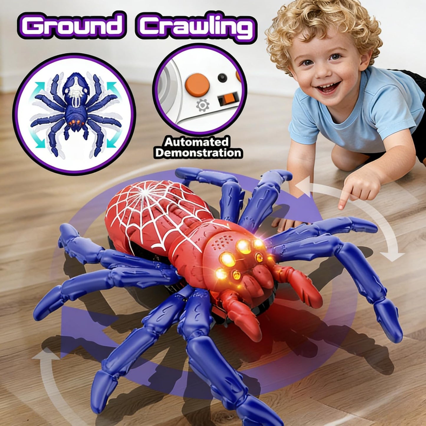 DOLGZIS 2026 Wall Crawling Spider - Rechargeable RC Toy for Kids 4+ (Red)